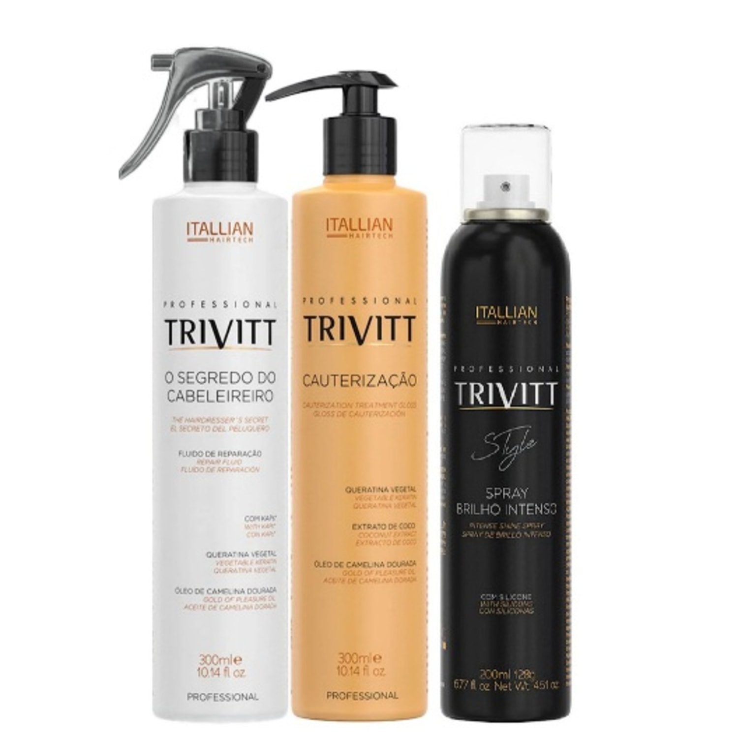 Trivitt Profissional Reconstrução, Cauterização e Finalização com Brilho de Salão | 3 Itens