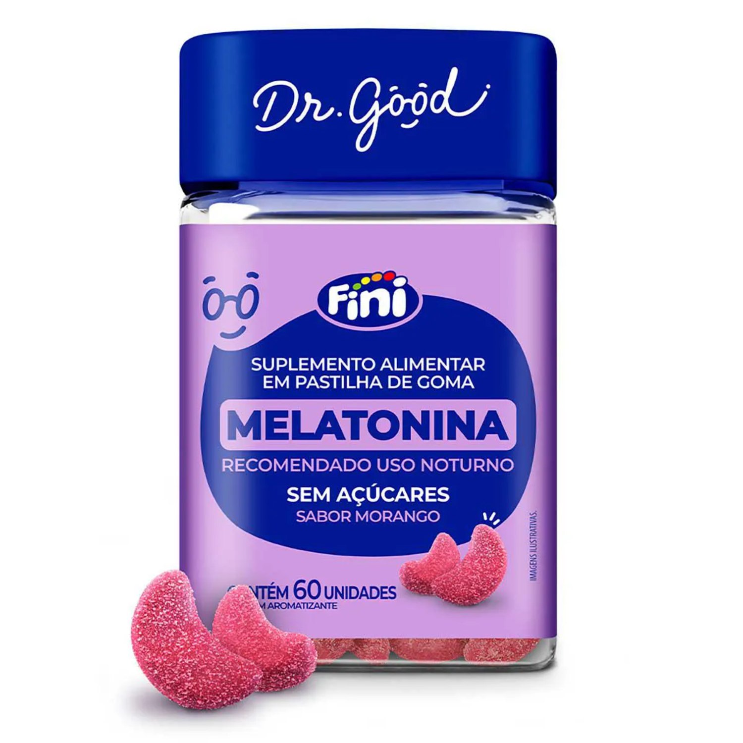 FINI DR.GOOD MELATONINA 60 GOMAS - MORANGO - AUXILIA NO SONO - ORIGINAL