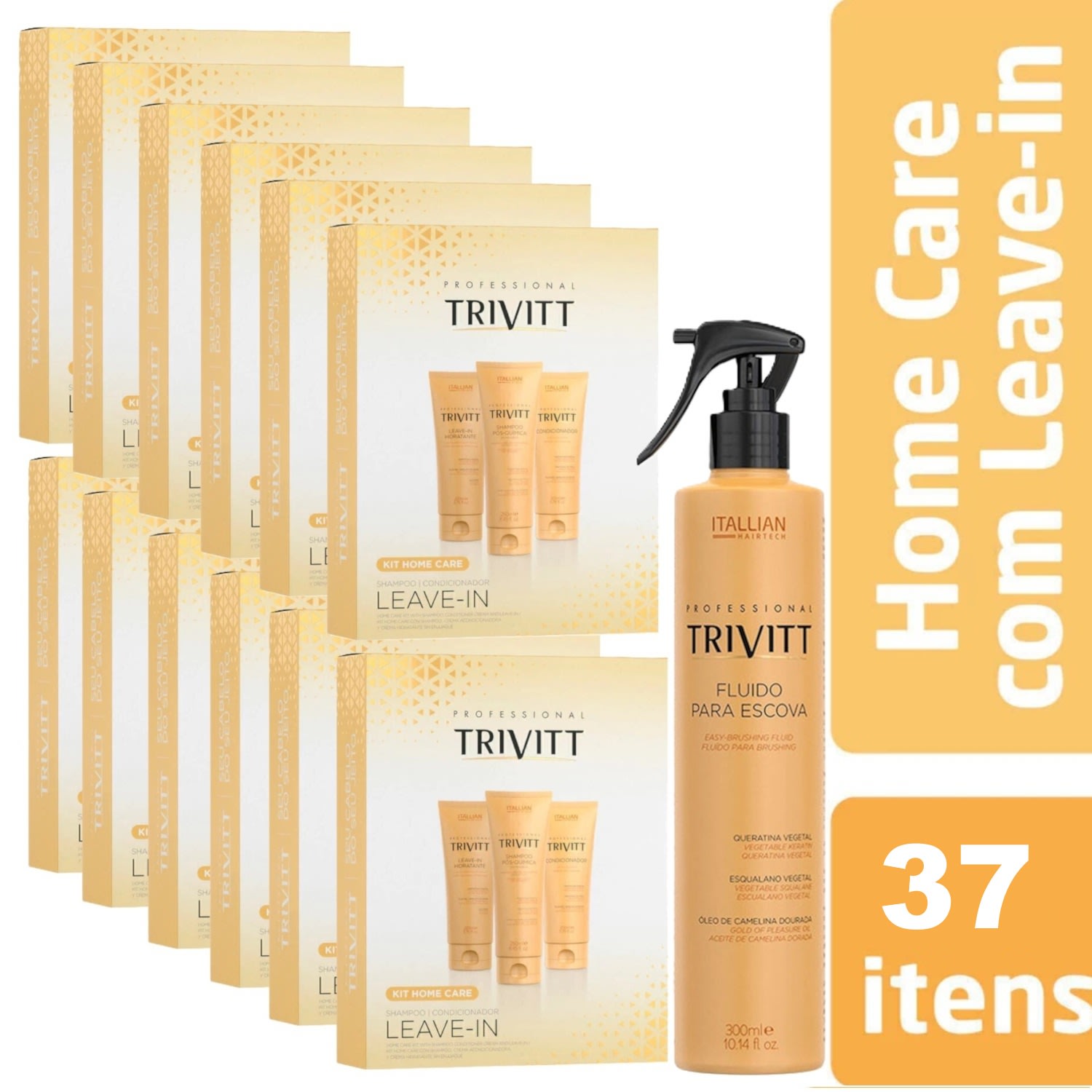 Trivitt 12 Kits Home Care Com Leave-In Hidratante + Fluido Escova