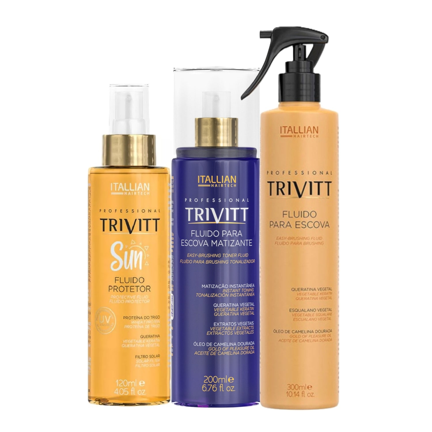 Kit Itallian Hairtech Trivitt Proteção Térmica e Solar, Matização e Escova (3 Produtos)