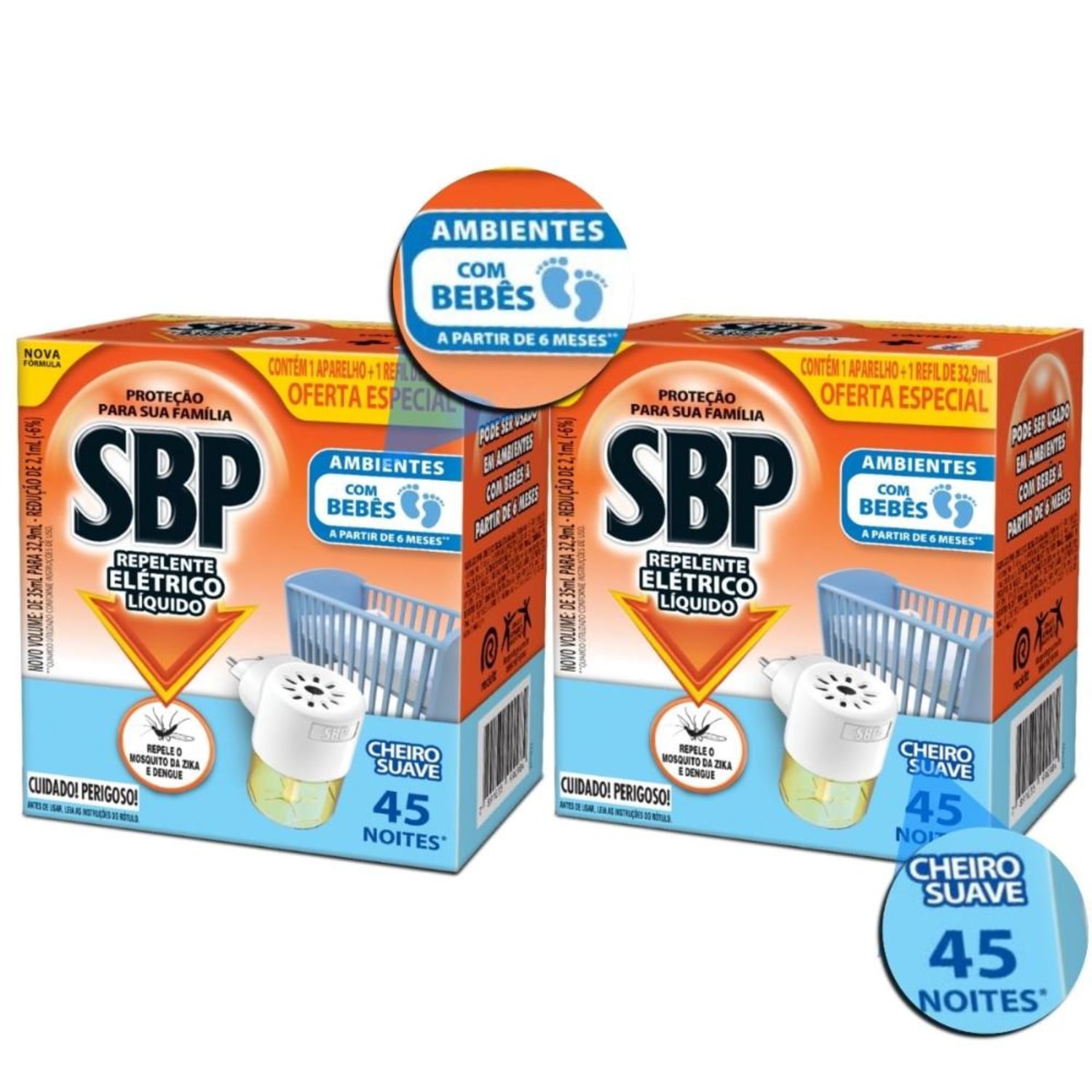 Kit Repelente Elétrico Líquido Sbp Cheiro Suave 32,9ml Com 2
