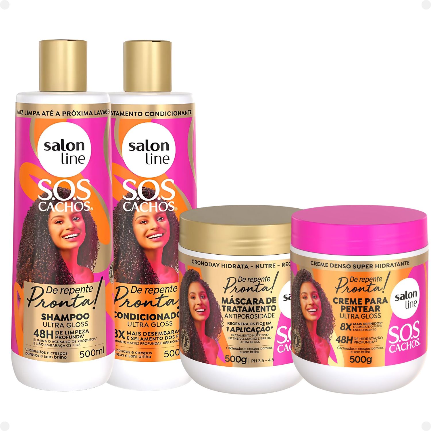 Kit Salon Line S.O.S Cachos De Repente Pronta! Ultra Gloss (4 Produtos)