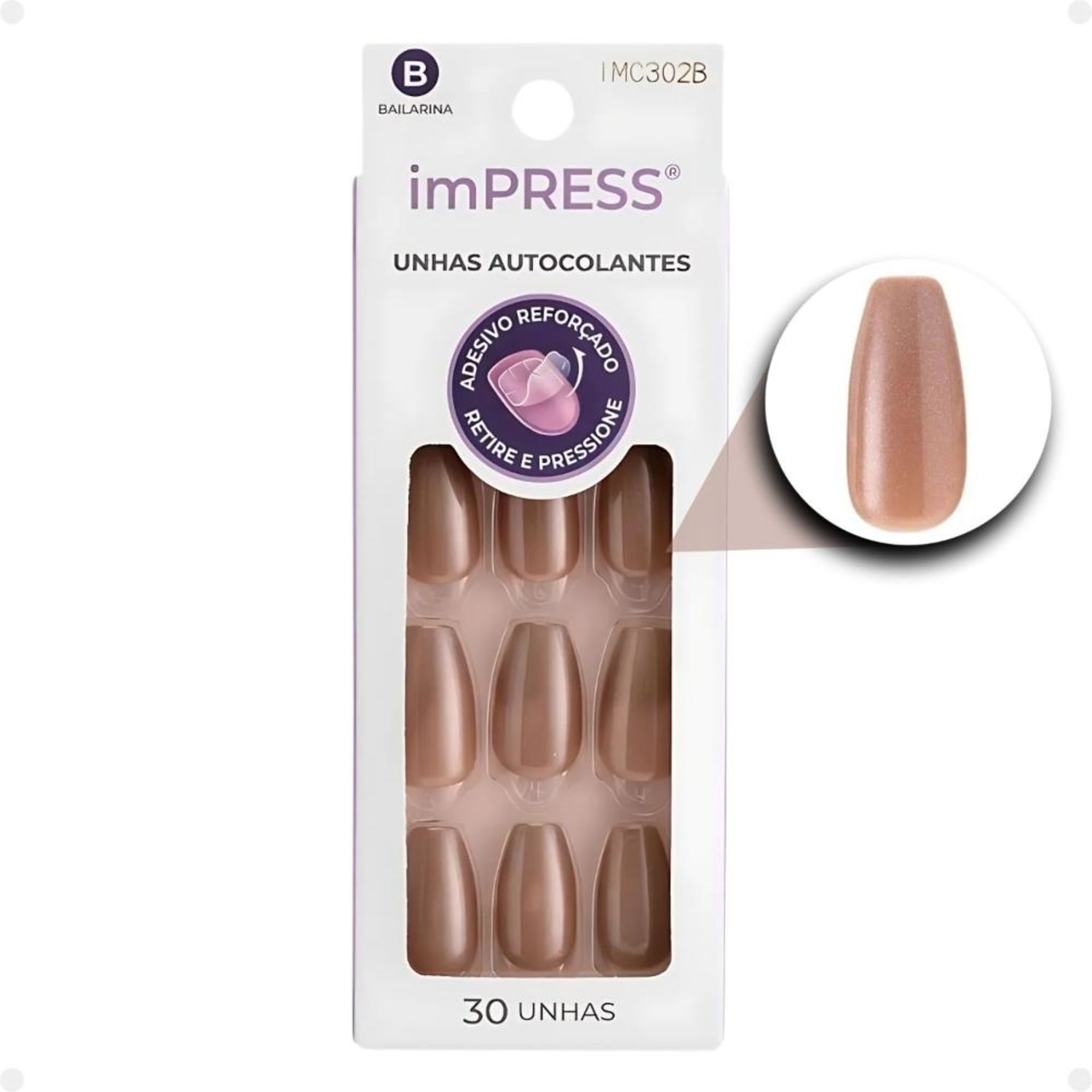 Kiss New York imPress Unique Colors Glazed - Unhas Postiças Autocolantes (30 Unidades)