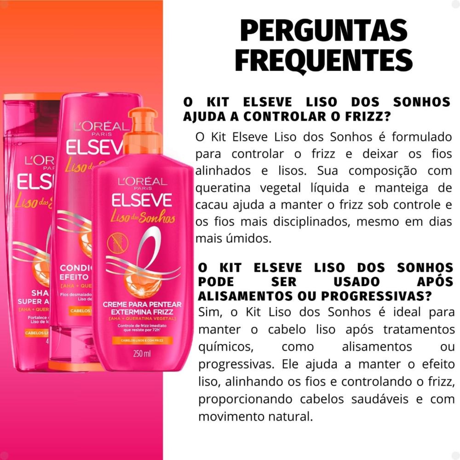 Kit Elseve Liso Dos Sonhos: Shampoo 200ml, Condicionador 200ml e Creme Para Pentear 250ml