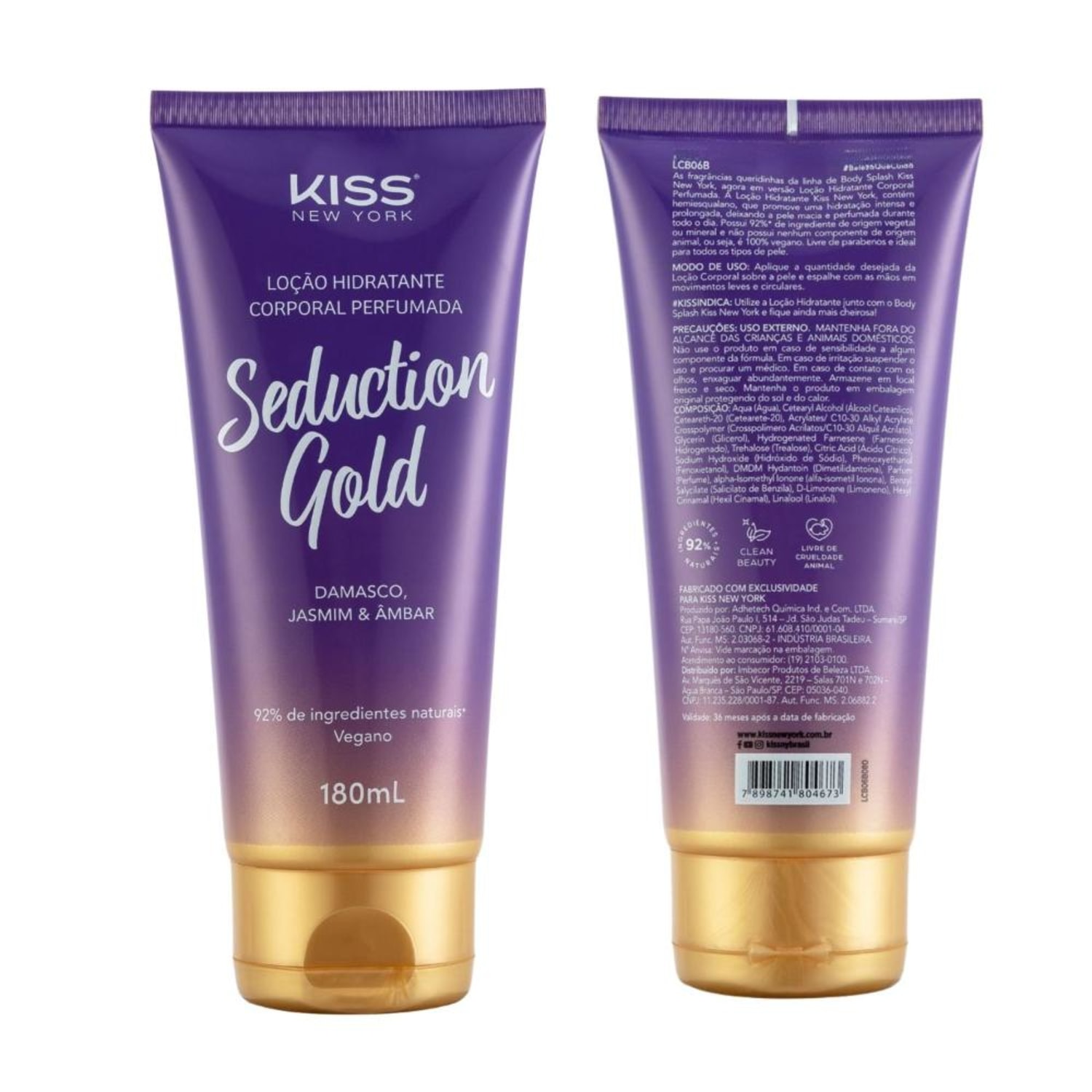 Kit Kiss New York Seduction Gold: Body Splash 200ml e Loção Hidratante 180ml