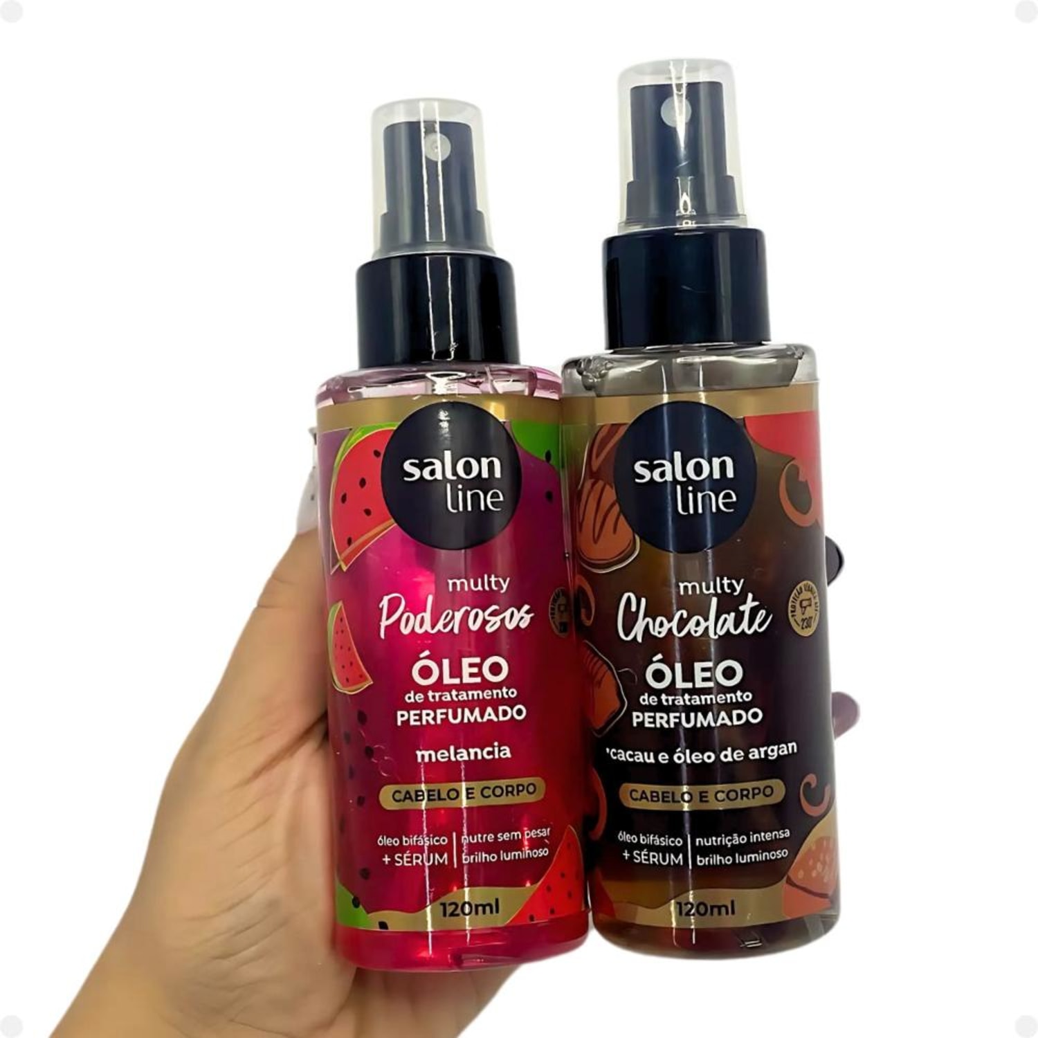 Kit Óleo Bifásico Perfumado Multy Salon Line: 1 Chocolate e 1 Melancia