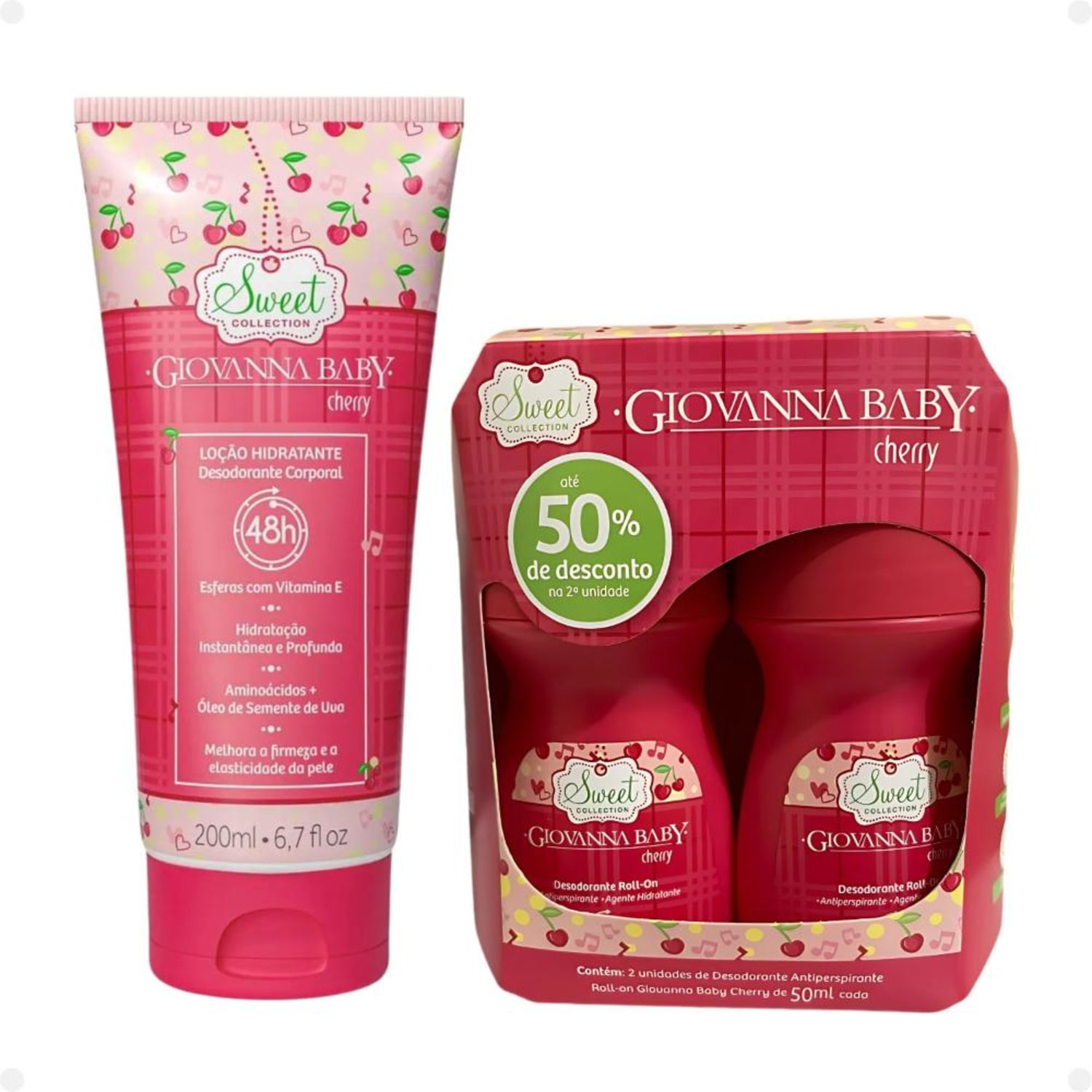 Kit Giovanna Baby Cherry: 2 Desodorantes Roll-on e 1 Loção Hidratante