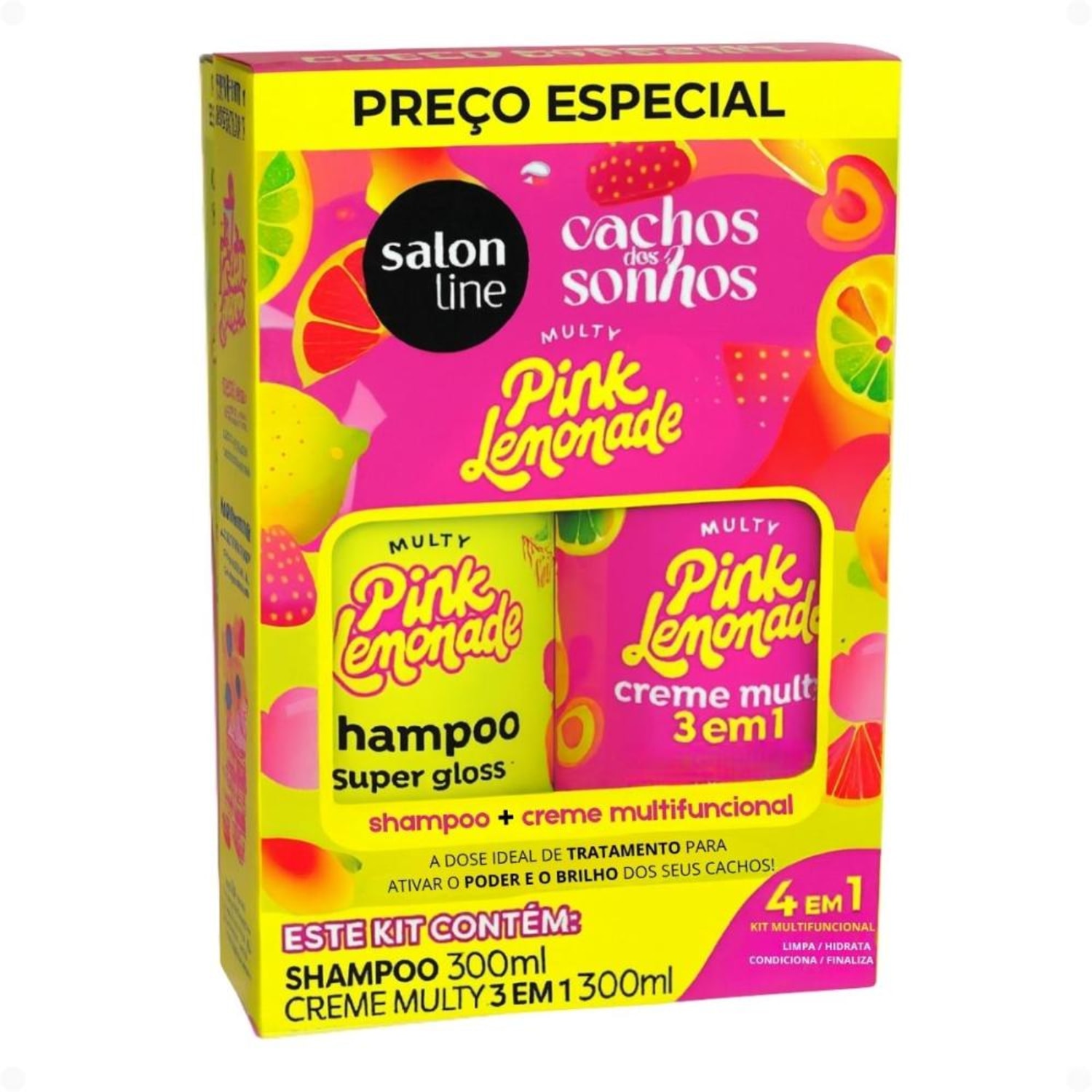 Kit Salon Line Pink Lemonade Cachos Dos Sonhos: Shampoo e Creme Multifuncional 300ml