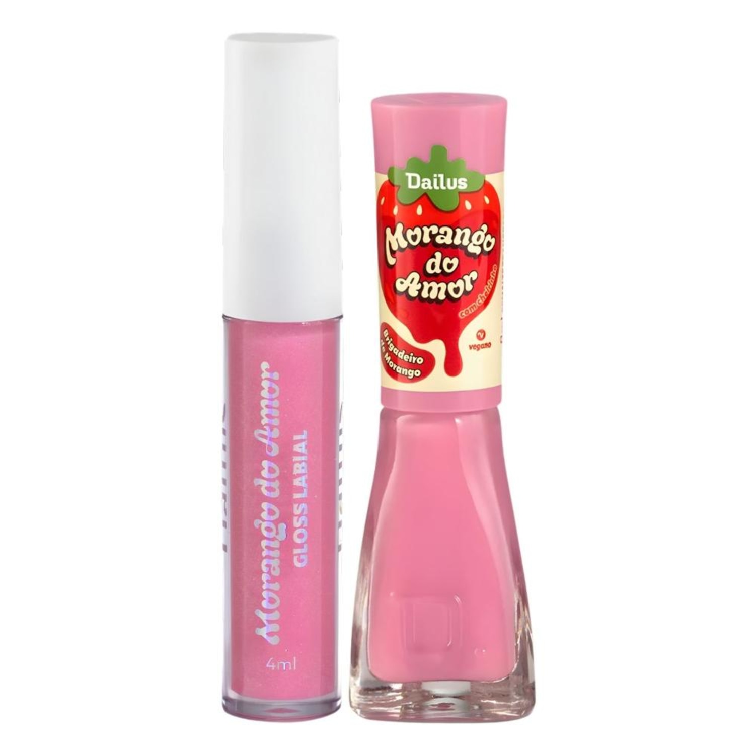 Kit Dailus Morango Do Amor Brigadeiro De Morango: Gloss Labial 4ml e Esmalte Cremoso 8ml
