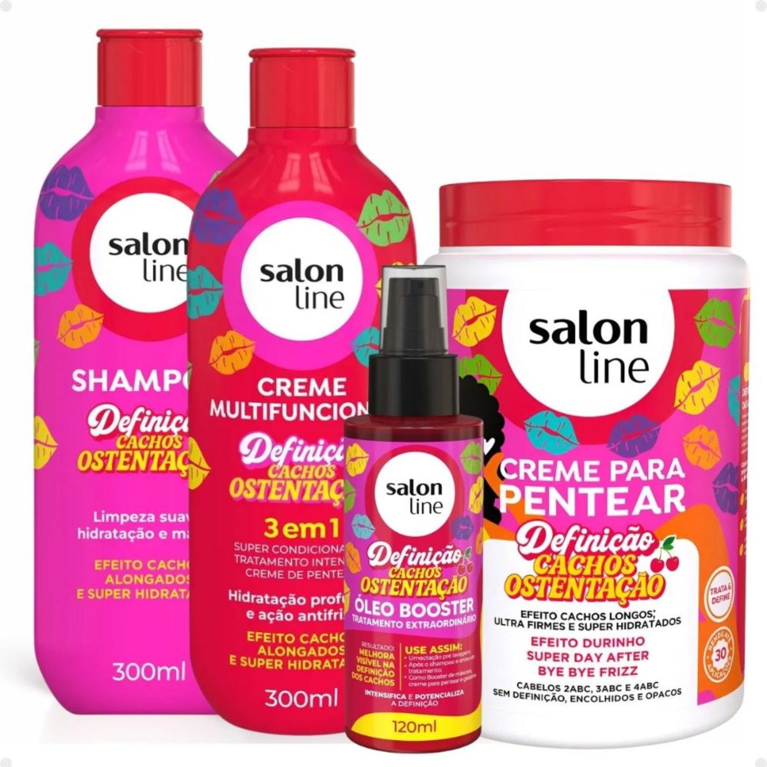 Kit Salon Line Definição Cachos Ostentação: Shampoo e Creme Multifuncional + Creme Pentear 1Kg e Óleo Booster