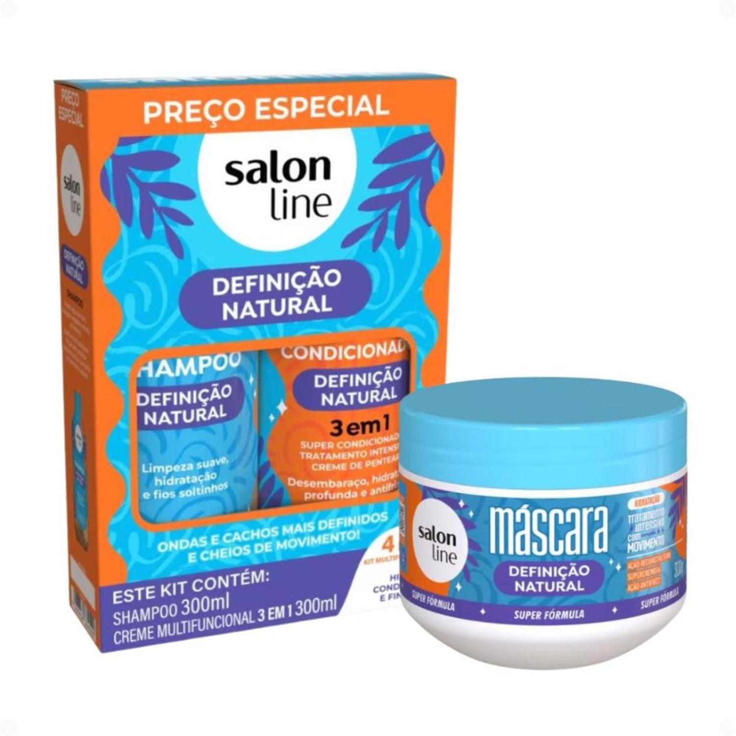 Kit Salon Line Definição Natural: Shampoo e Creme Multifuncional 300ml + Máscara Capilar 300g