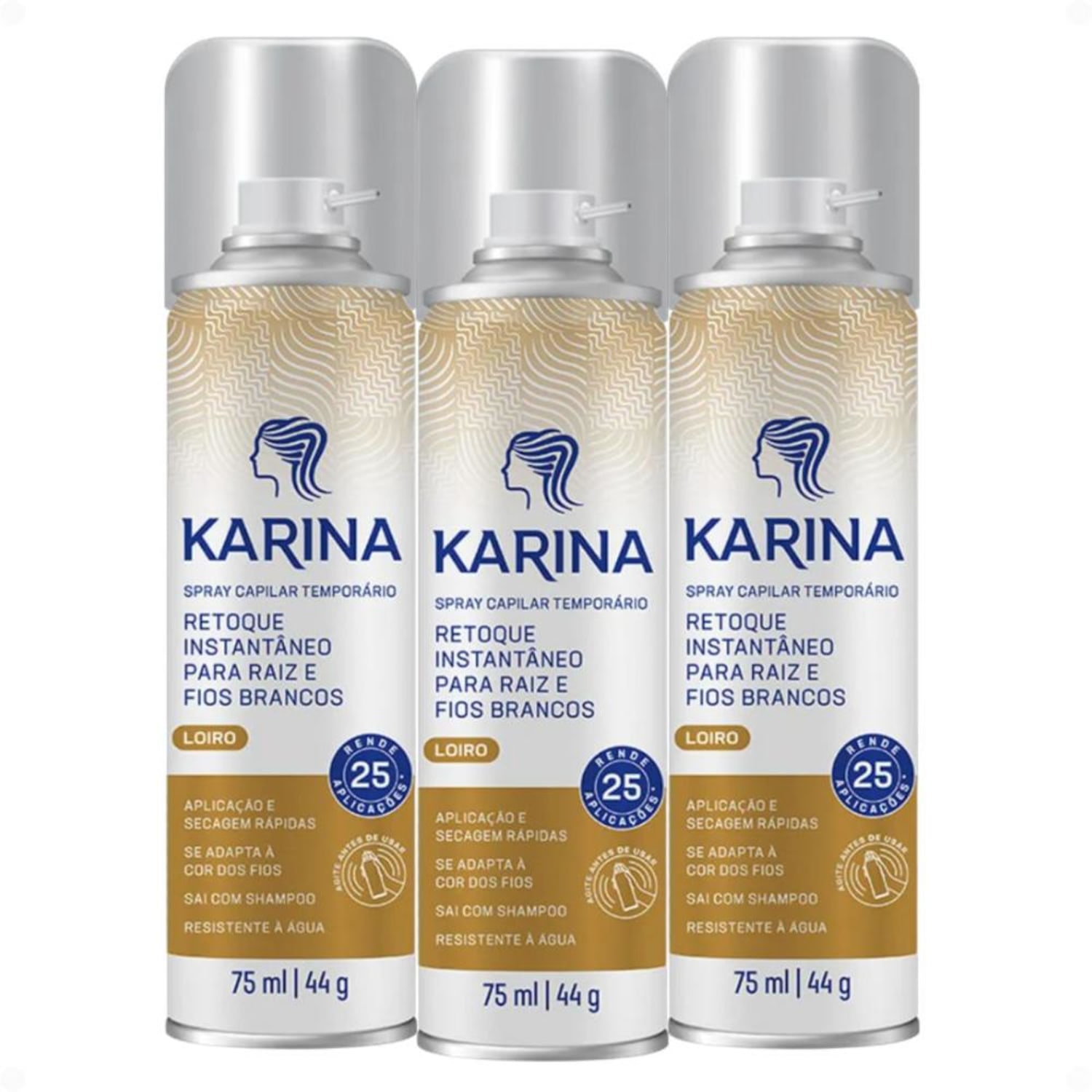 Kit Karina Retoque Capilar Temporário Raiz e Fios Brancos Loiro 75ml Com 3