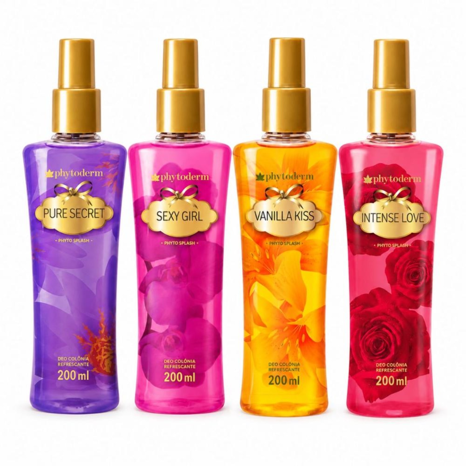 Kit Phytoderm Deo Colônia: Intense Love, Sexy Girl, Pure Secret e Vanilla Kiss 200ml