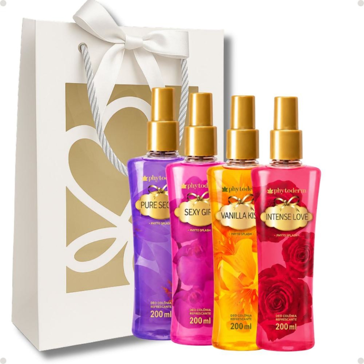 Kit Presente Phytoderm Deo Colônia: Intense Love, Sexy Girl, Pure Secret e Vanilla Kiss 200ml