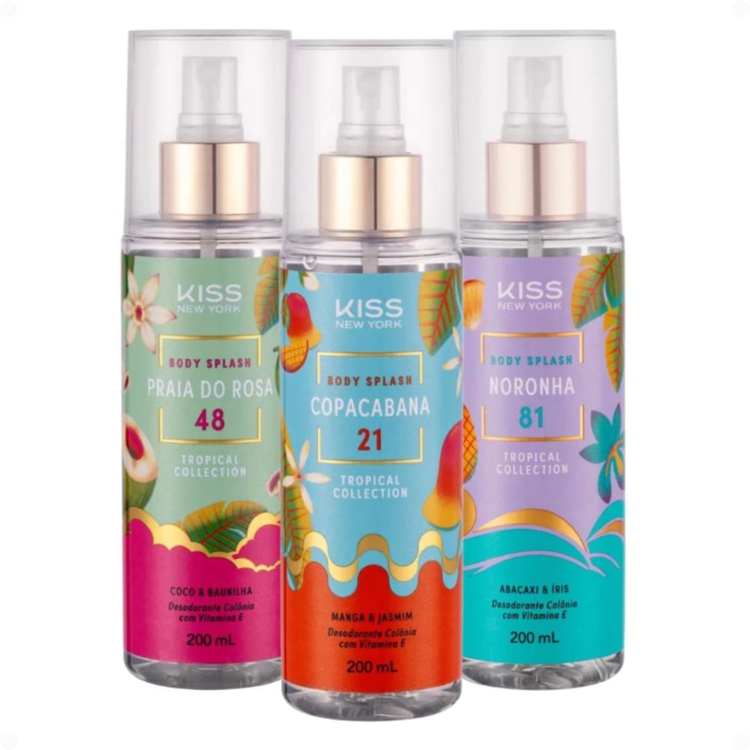 Kit Kiss Ny Body Splash Tropical Collection: Copacabana, Praia Do Rosa e Noronha 200ml