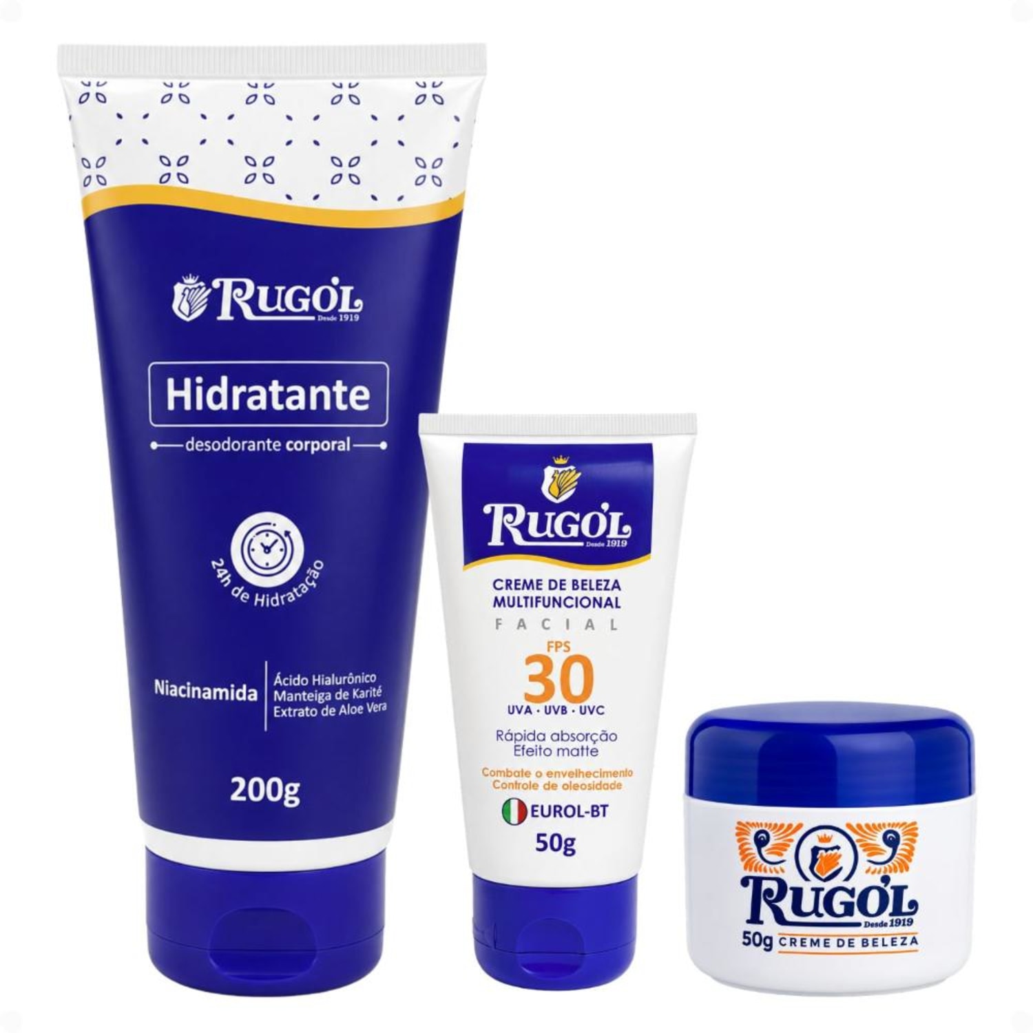 Kit Rugol: Hidratante Corporal, Creme Fps30 e Creme de Beleza