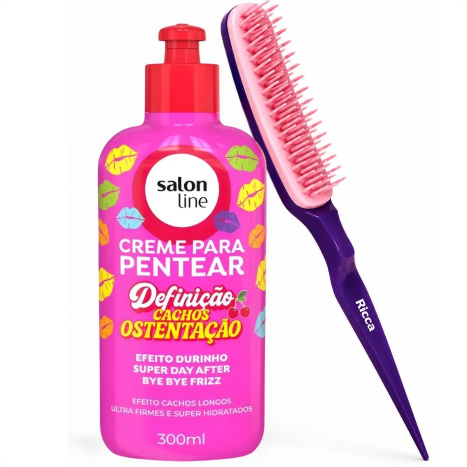 Kit Finalização De Cachos: Creme Para Pentear Salon Line Definição Cachos Ostentação 300ml e Pente Fitagem Ricca