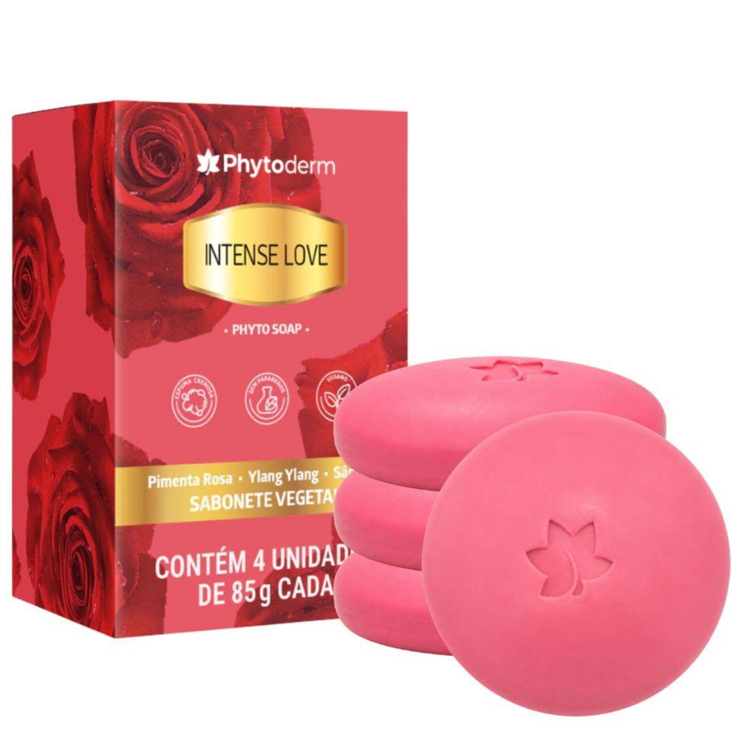 Kit Phytoderm Sabonete Vegetal Intense Love 85g Com 4 Unidades