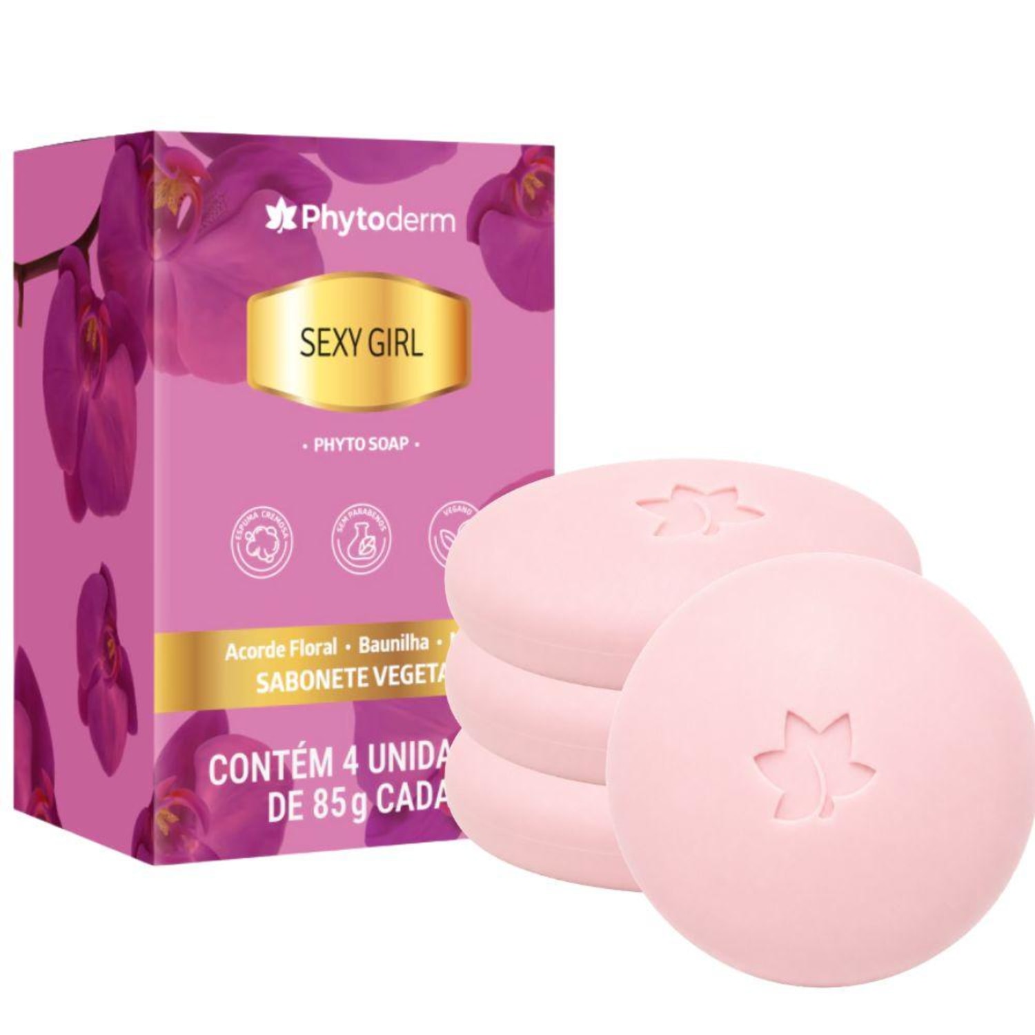 Kit Phytoderm Sabonete Vegetal Sexy Girl 85g Com 4 Unidades