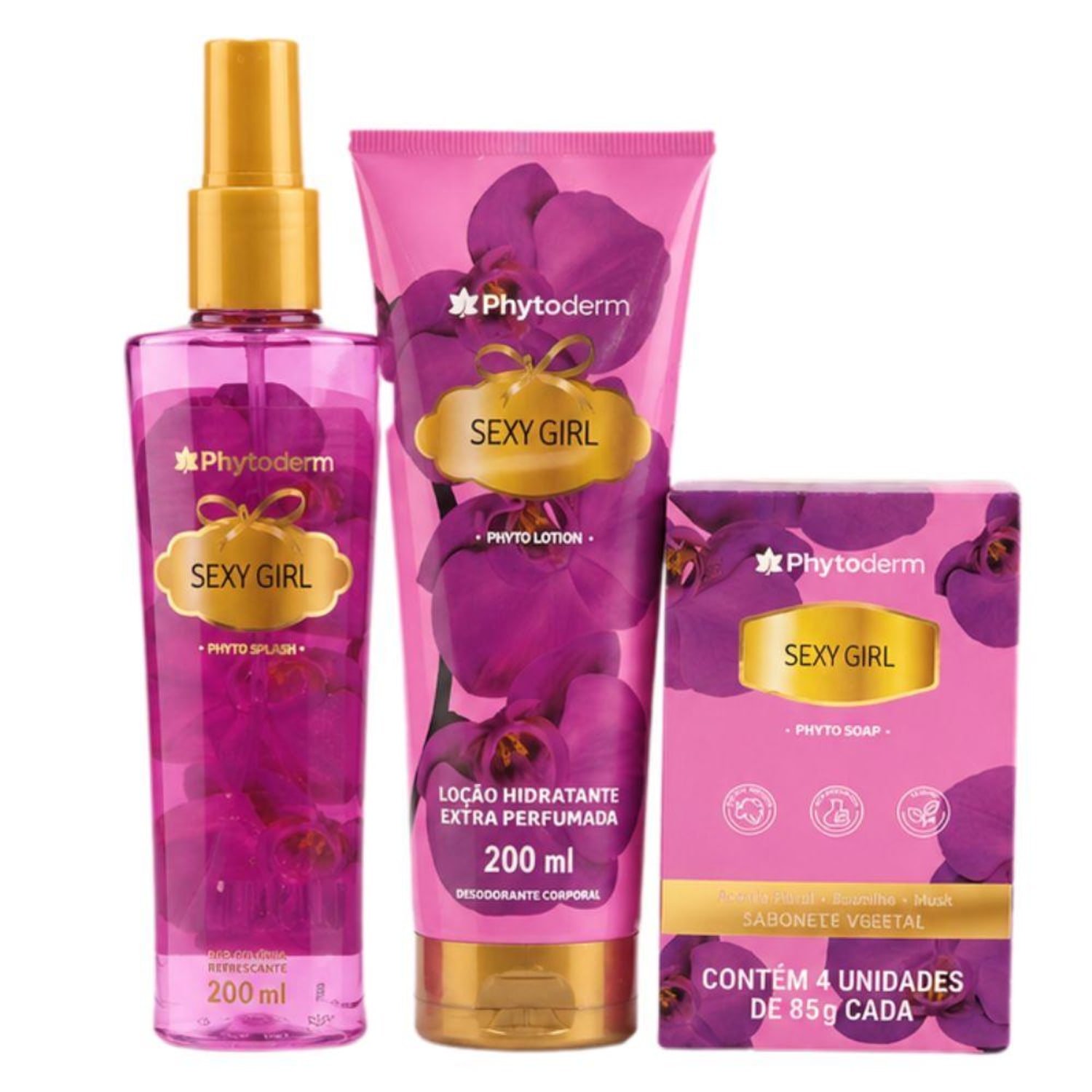 Kit Phytoderm Sexy Girl: Deo Colônia, Loção Hidratante 200ml e 4 Sabonetes Vegetais 85g