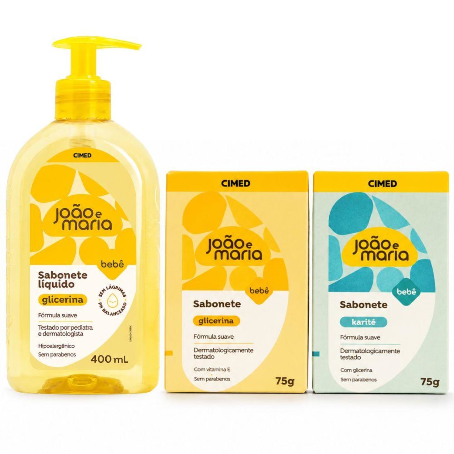 Kit Cimed João e Maria Baby Glicerina: Sabonete Líquido 400ml, Sabonete Em Barra Glicerina e Sabonete Em Barra Karíite 75g