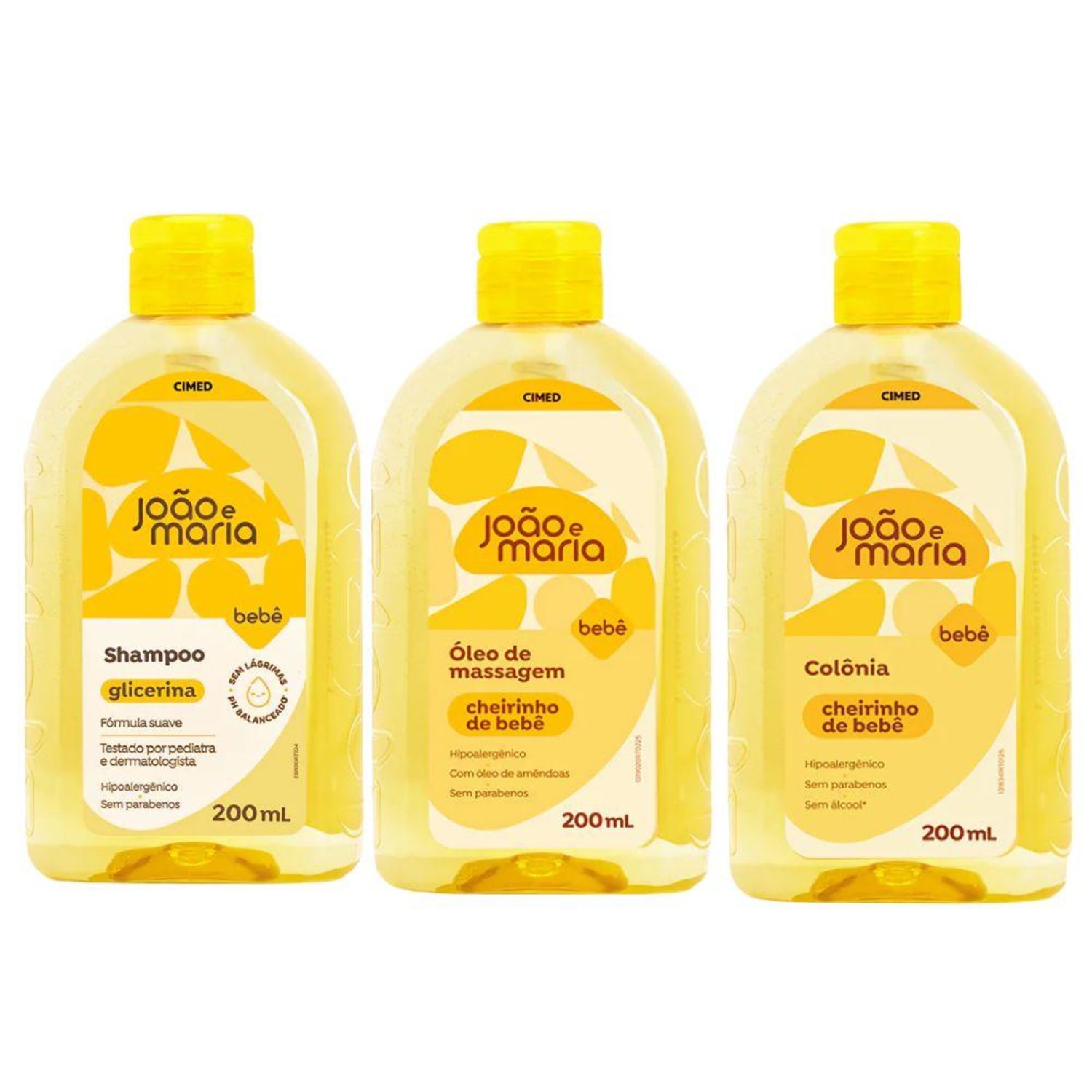 Kit Cimed João e Maria Baby Glicerina: Shampoo 400ml, Óleo de Massagem e Colônia 200ml