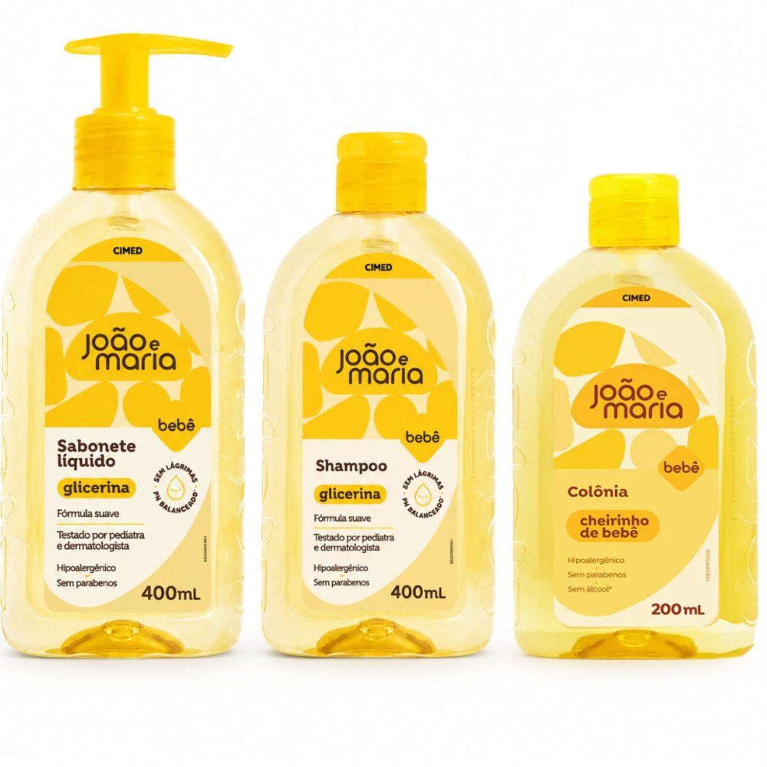 Kit Cimed João e Maria Baby Glicerina: Sabonete Líquido, Shampoo 400ml e Colônia 200ml