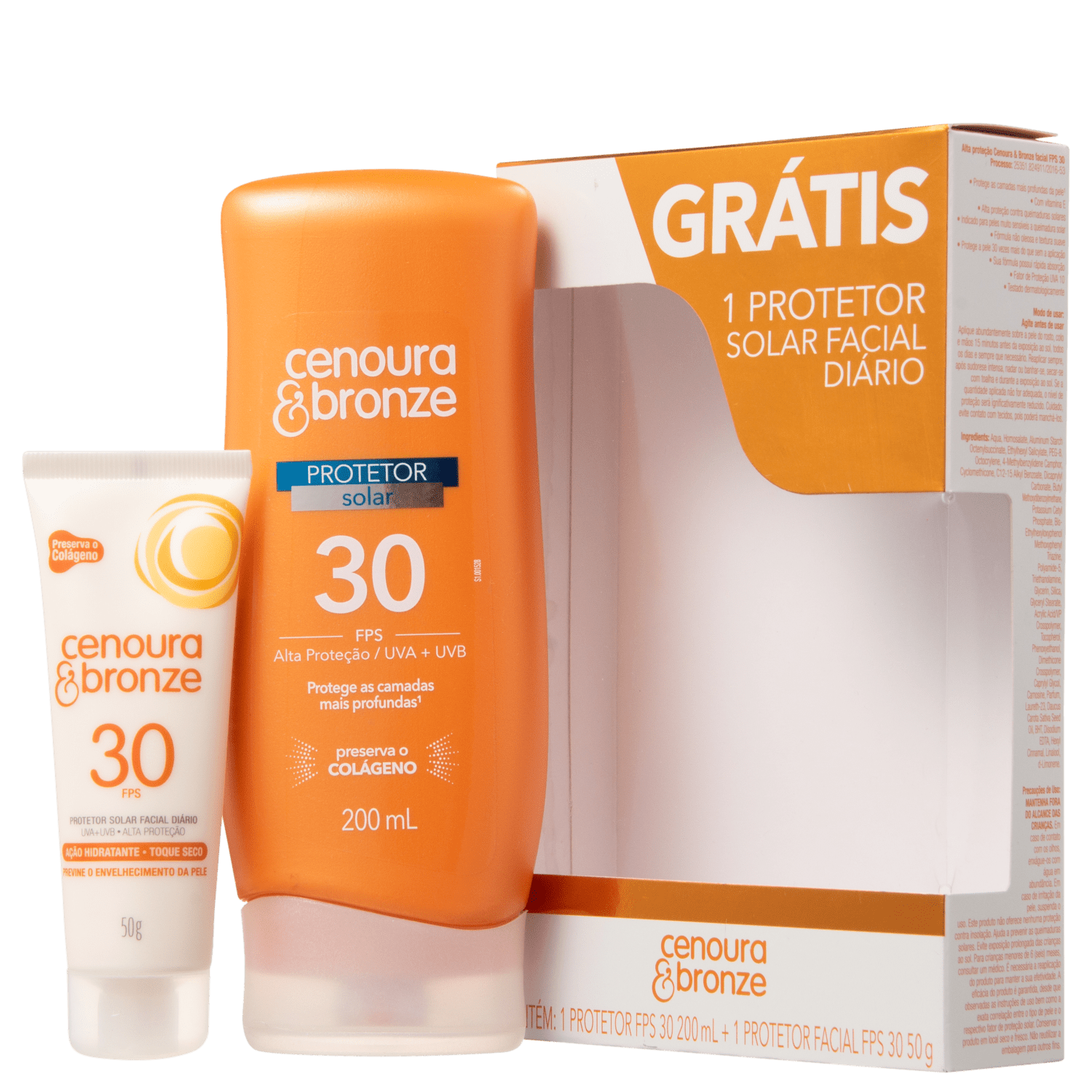 Kit Cenoura & Bronze FPS 30 - Protetor Solar Corporal 200ml + Protetor Solar Facial 50g