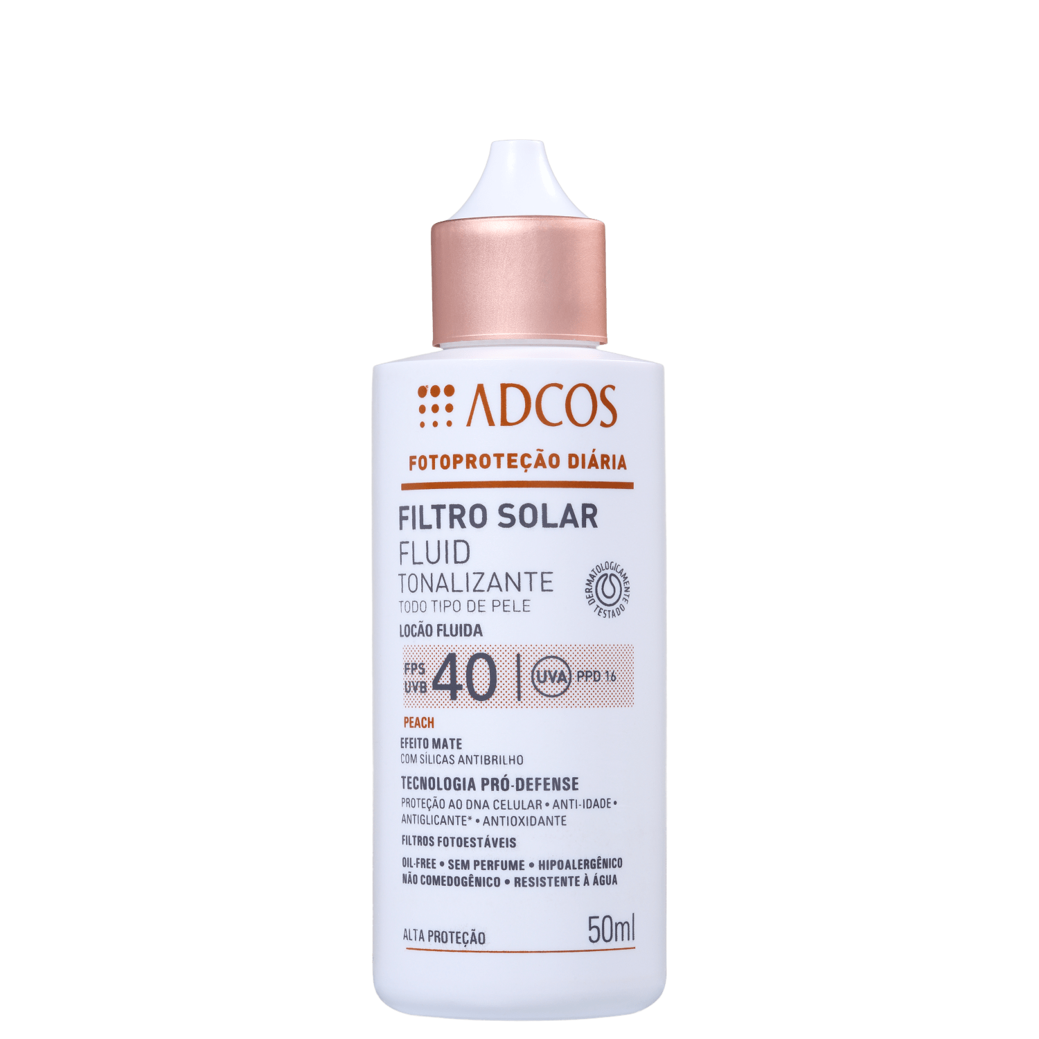 Adcos Fotoproteção Diária Fluid Tonalizante FPS 40 Peach - Protetor Solar com Cor 50ml