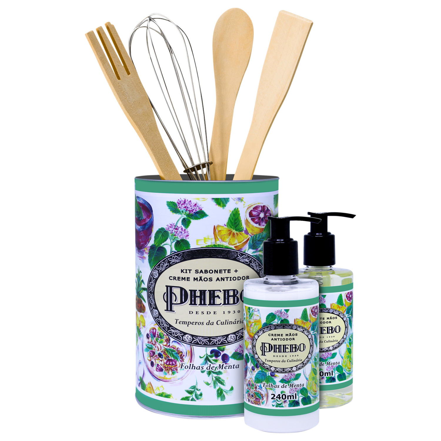 Kit Phebo Temperos da Culinária Folhas de Menta - Sabonete Líquido 250ml + Creme Hidratante para as Mãos 240ml