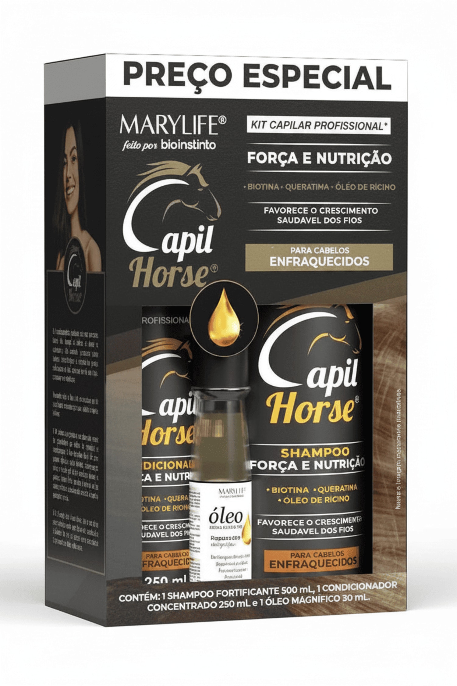 KIT CAPILAR PROFISSIONAL CAPIL HORSE FORÇA E NUTRIÇÃO 3 ITENS - MARY LIFE