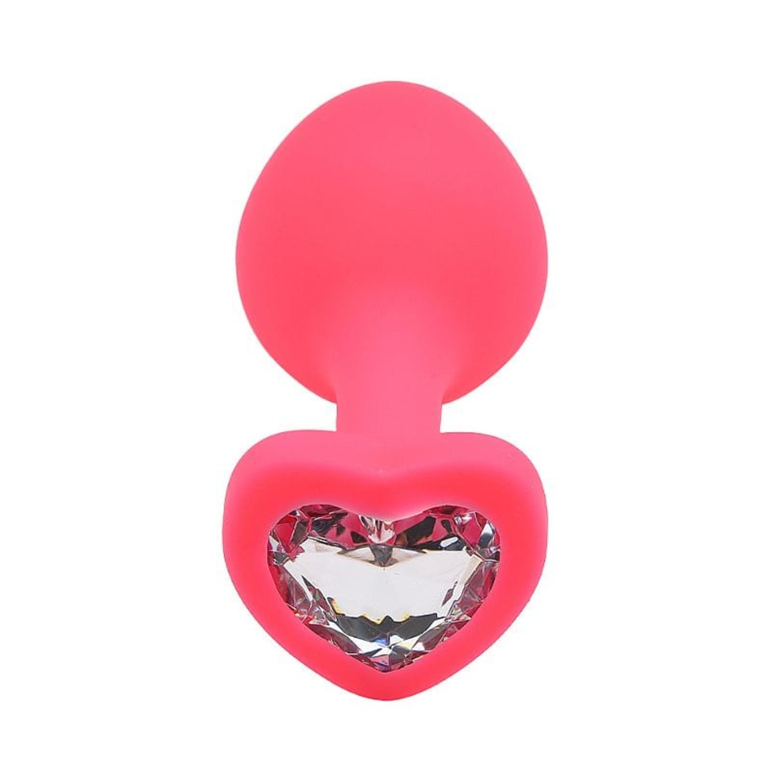 Plug Anal em Silicone Base Coração Médio Pink com Pedra Transparente