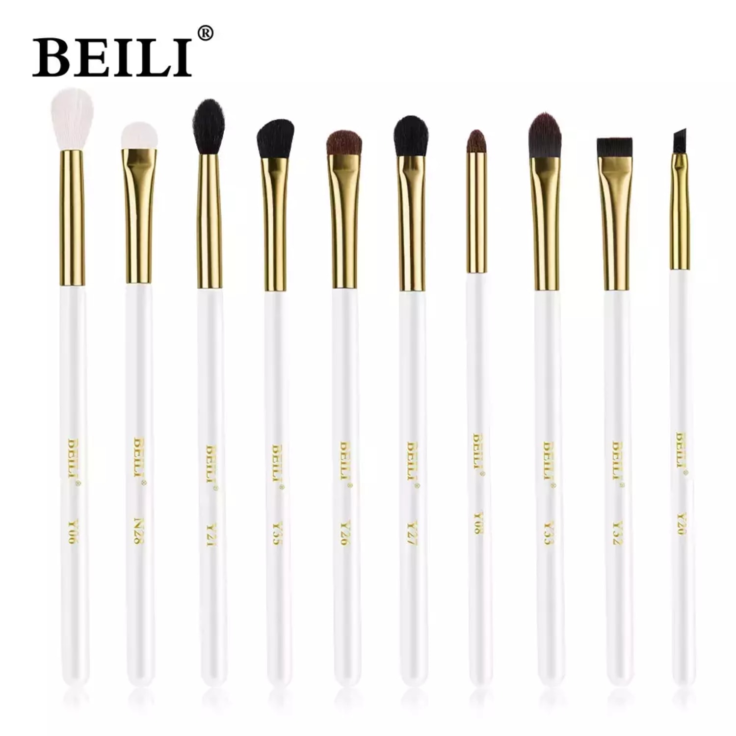 Conjunto de Pincéis Maquiagem Preto BEILI, 10-19 Pcs Natural WB-E10