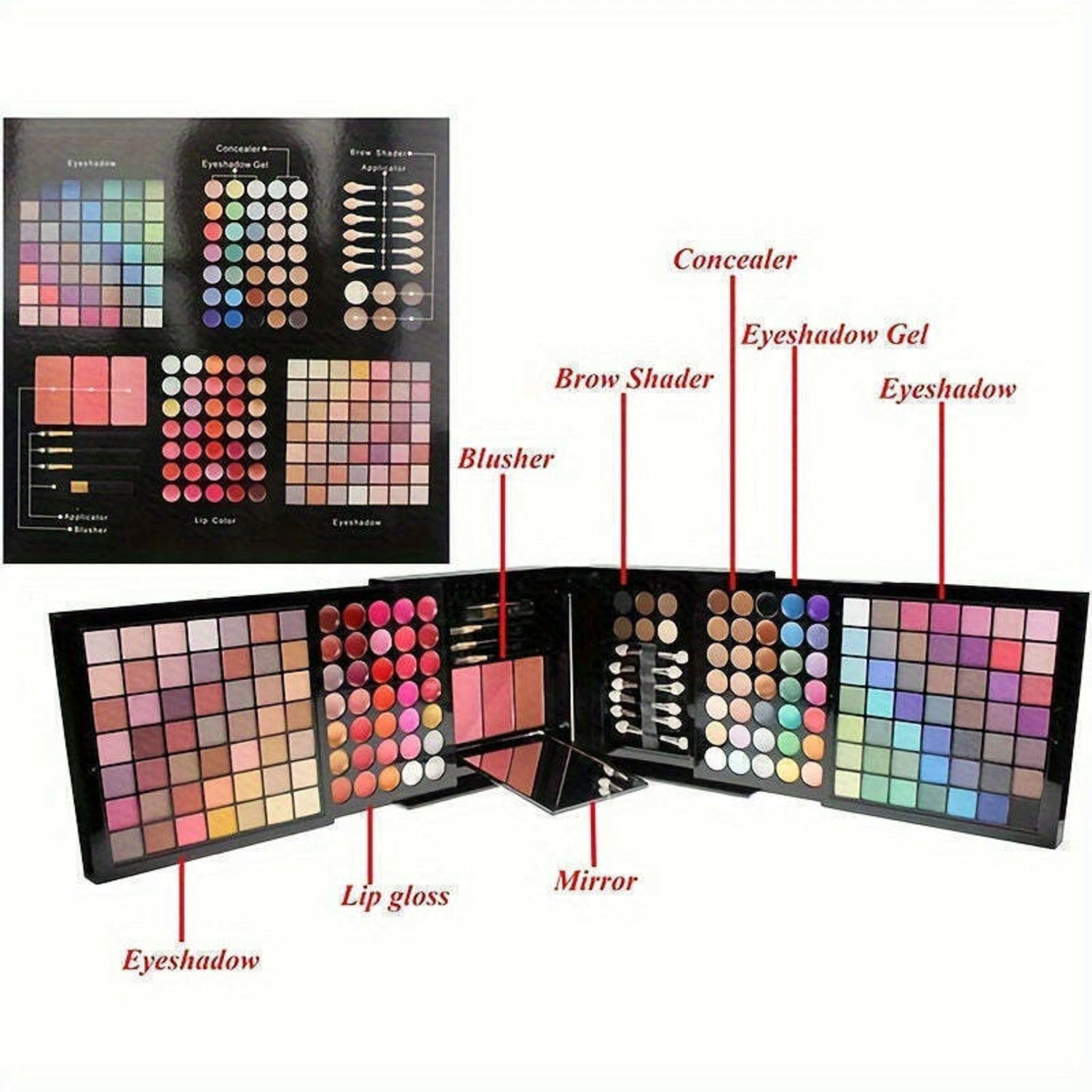 Kit de Maquiagem 177 Cores Corretivos, Pincéis, Paleta Espelho 177 PÇS