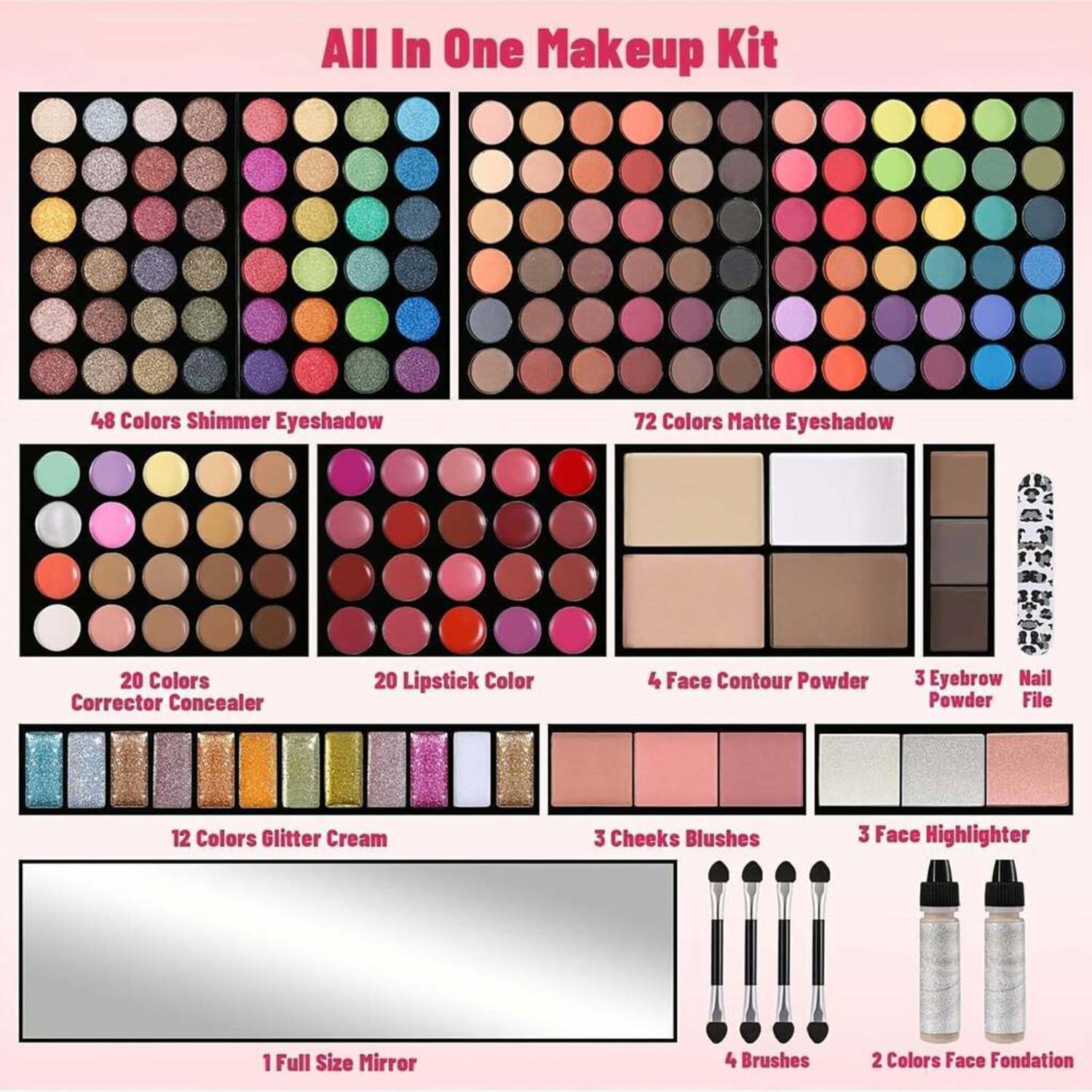 Conjunto de Maquiagem Sombra Batom Blush Iluminador KIT