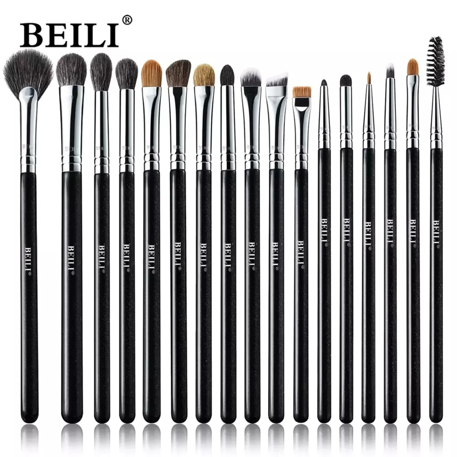Conjunto de Pincéis Maquiagem Preto BEILI, 10-19 Pcs Natural NE17