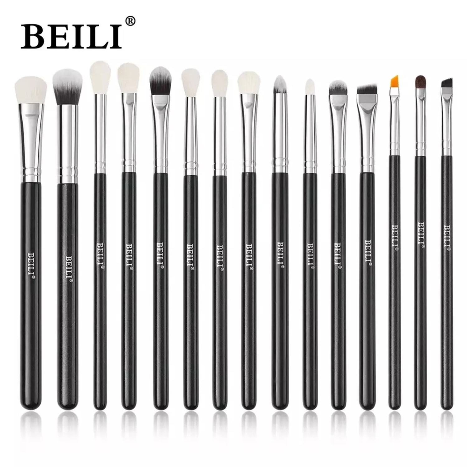 Conjunto de Pincéis Maquiagem Preto BEILI, 10-19 Pcs Natural E15