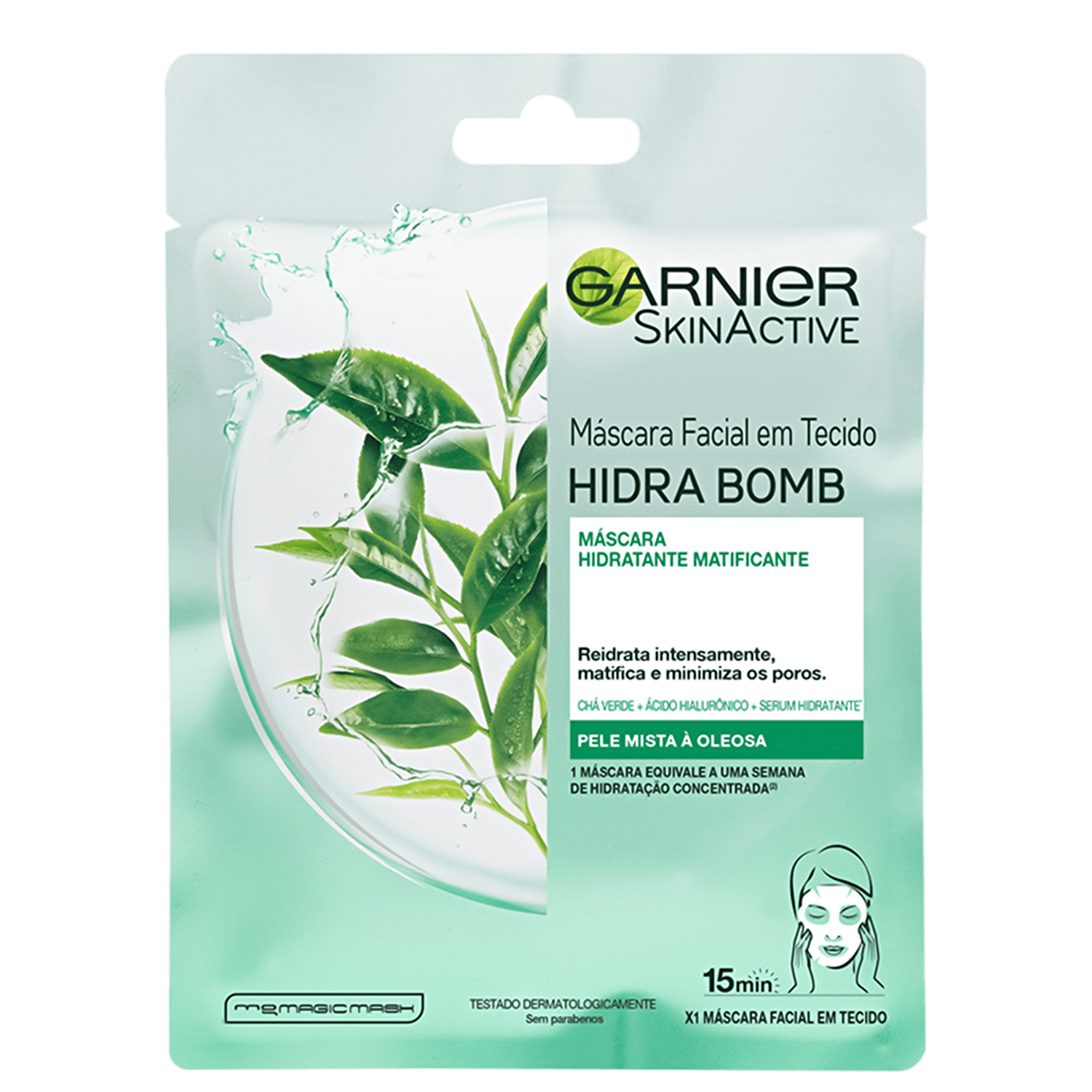 Garnier SkinActive Hidra Bomb Chá Verde Matificante - Máscara Facial em Tecido 32g