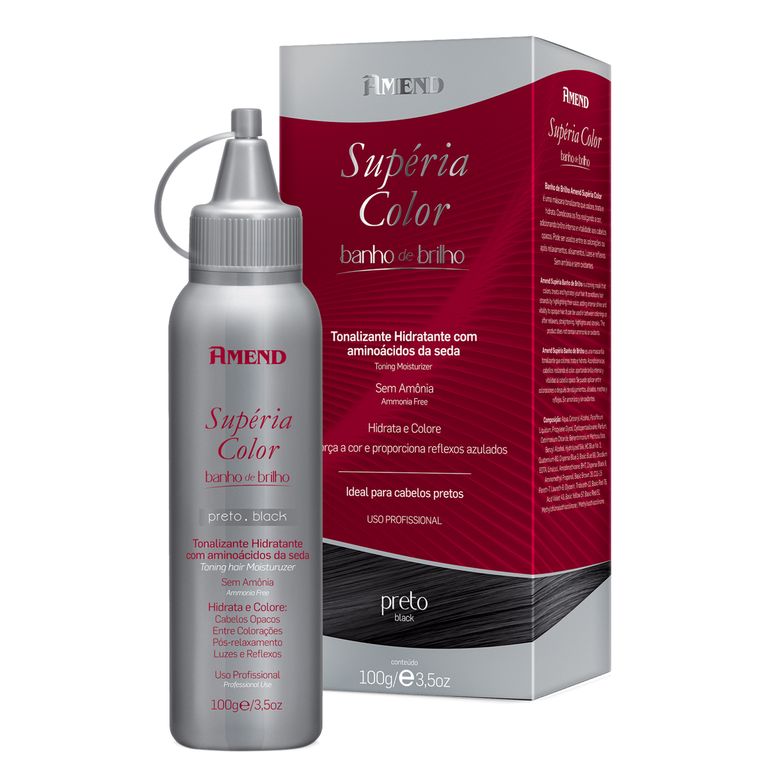 Amend Supéria Color Banho de Brilho Preto - Máscara Tonalizante 100g