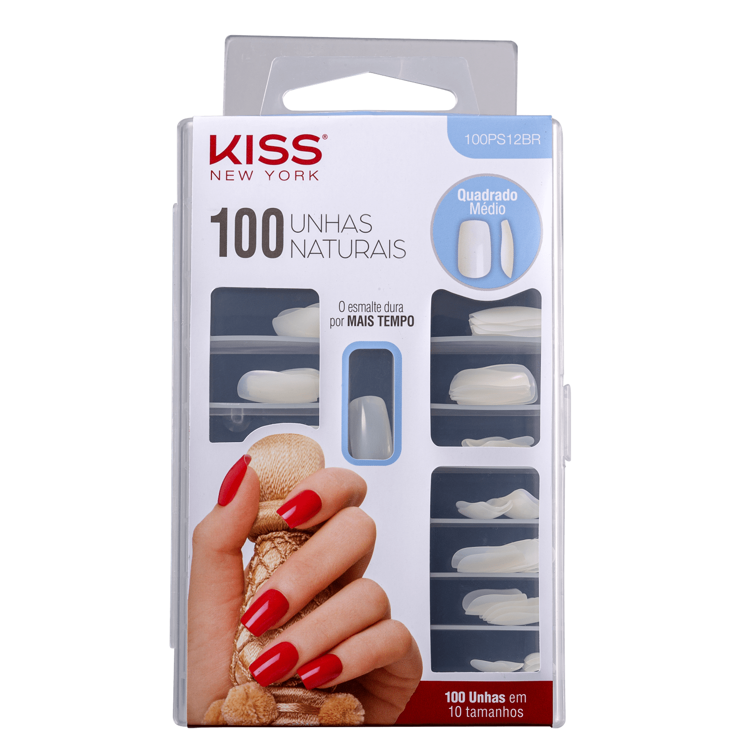 Kiss New York 100 Unhas Naturais Quadrado Médio - Unhas Postiças 4g