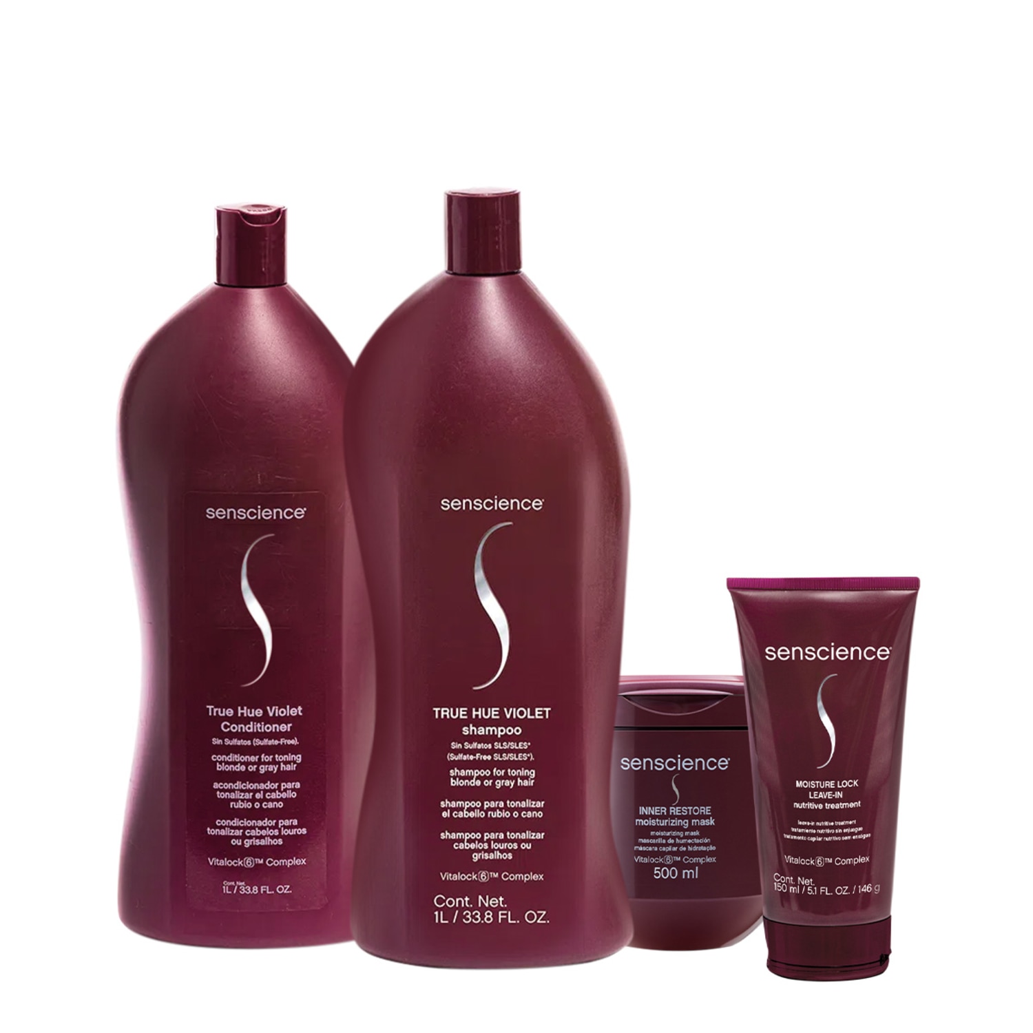 Kit Senscience True Hue Violet Shampoo Condicionador L Máscara Leave-in (4 produtos)