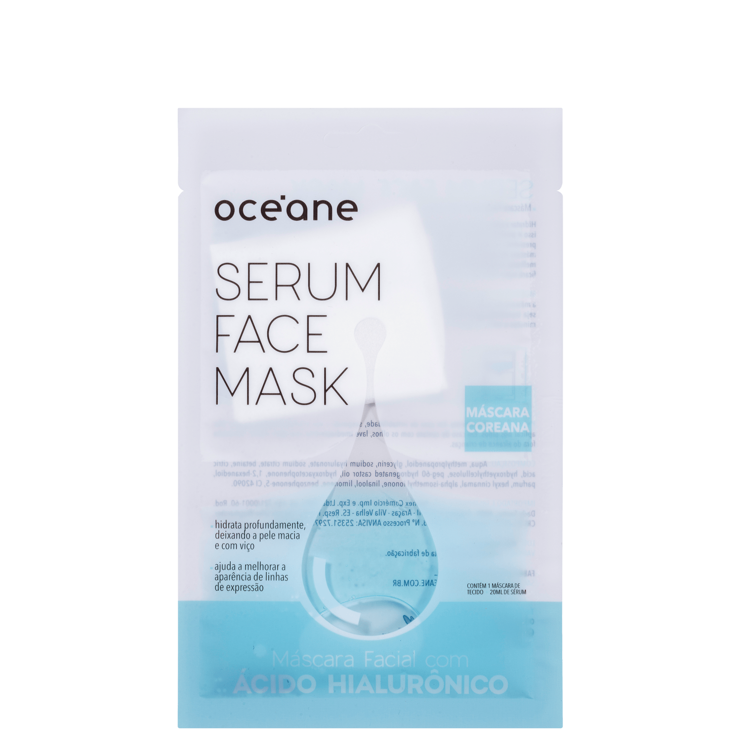 Océane Serum Face Mask Ácido Hialurônico - Máscara Facial 20ml