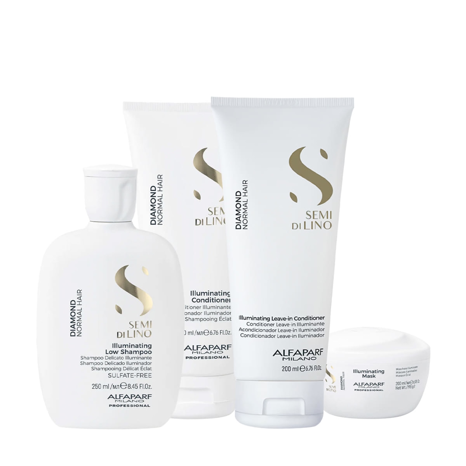 Kit Alfaparf Semi di Lino Diamond Illuminating - Brilho Intenso e Cuidado Completo (4 produtos)