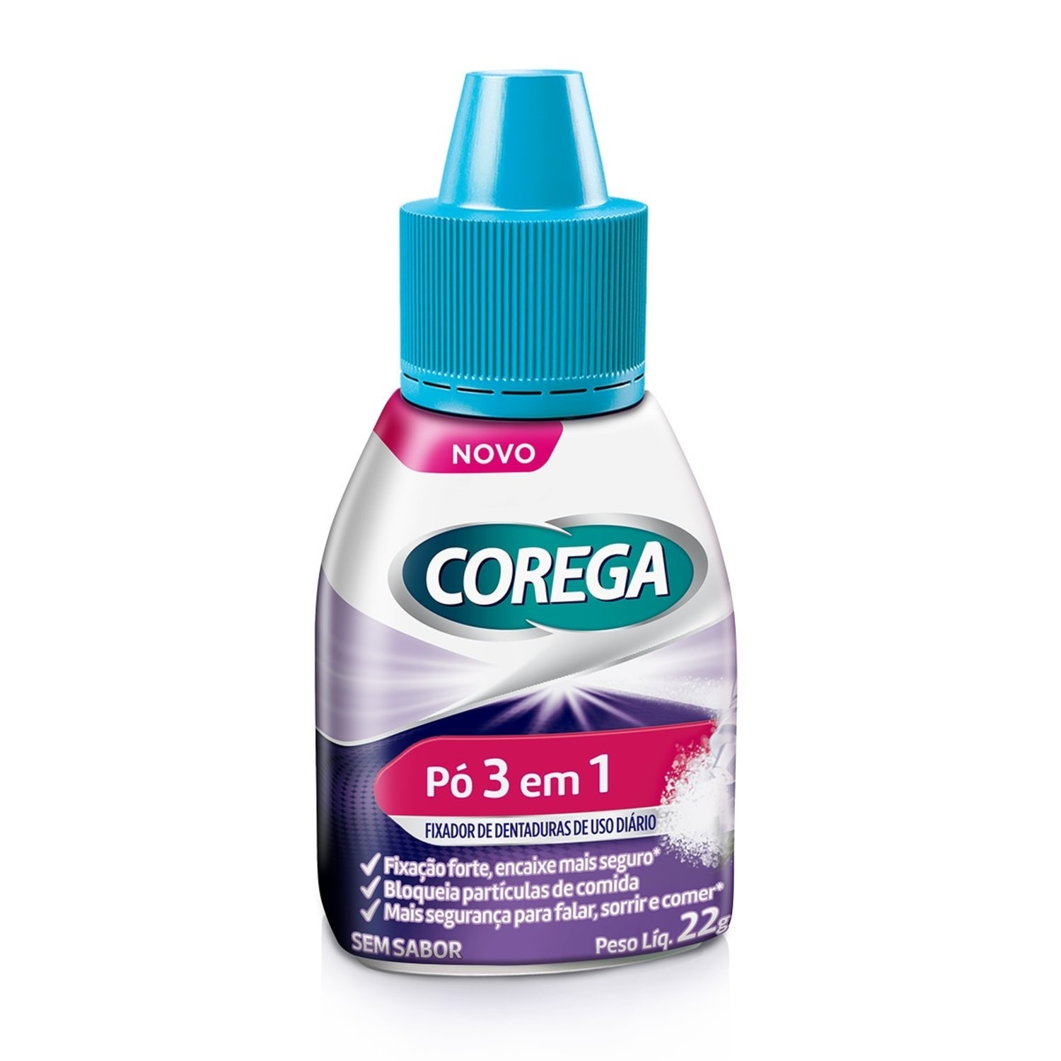 Fixador De Dentadura em Pó Corega 3 Em 1 Sem Sabor 22g