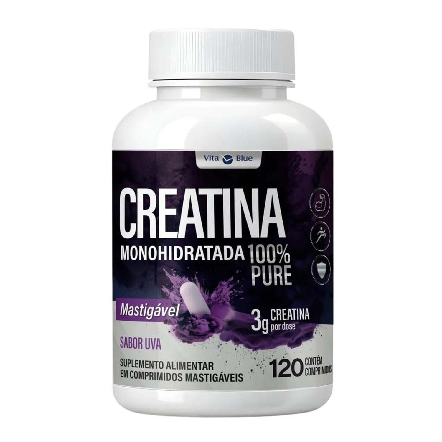 Creatina Sabor Uva 120 Comprimidos Mastigáveis