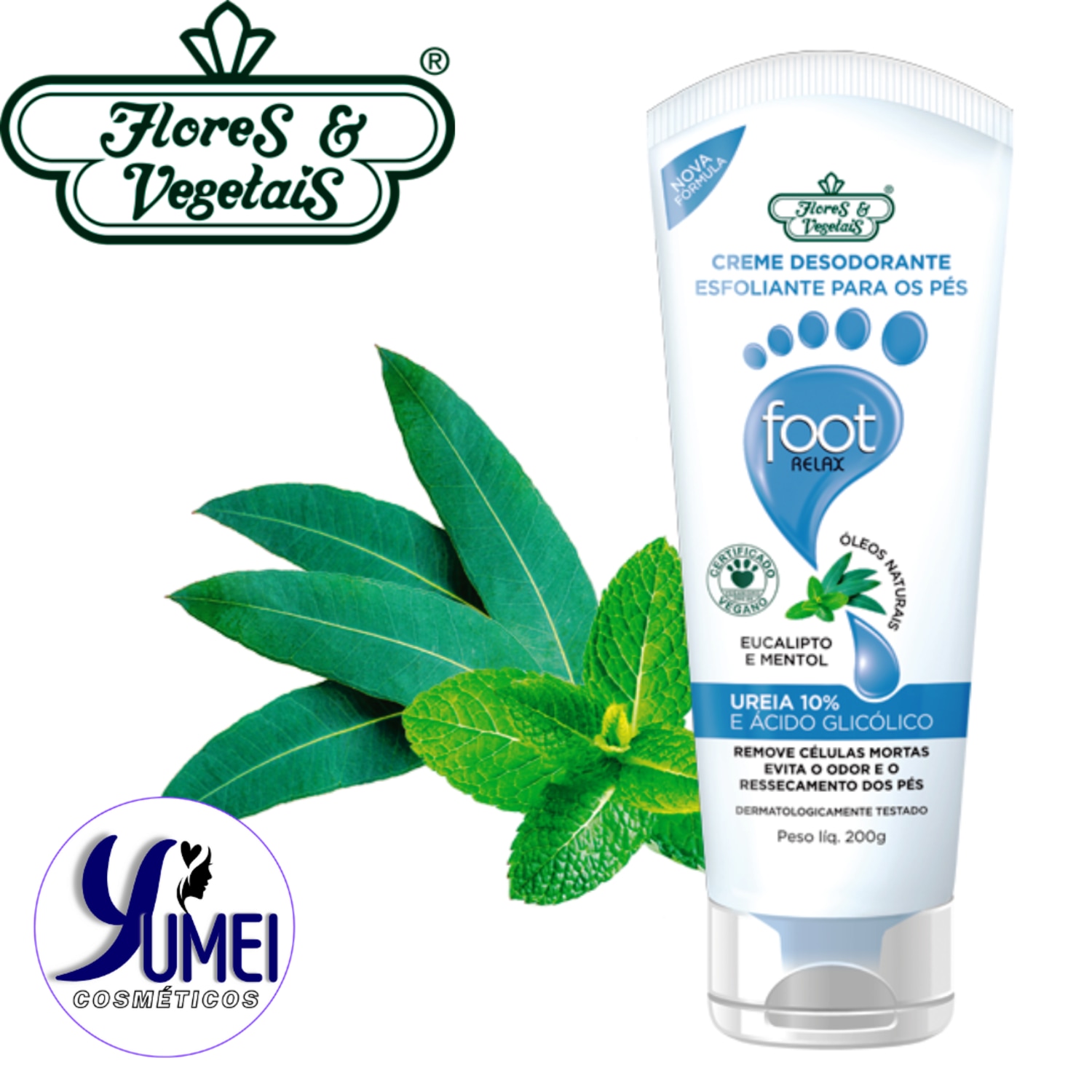 Creme Desodorante Para Os Pés Esfoliante Foot Relax Flores e Vegetais 200g
