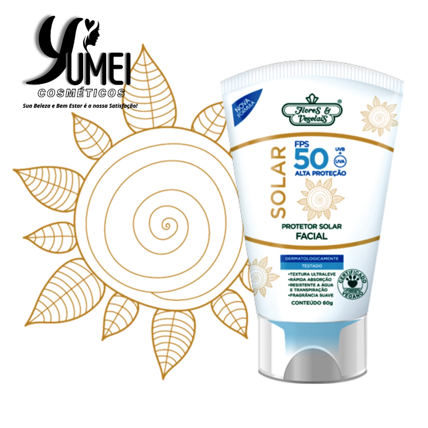 Protetor Solar Facial FPS 50 Flores e Vegetais 60g