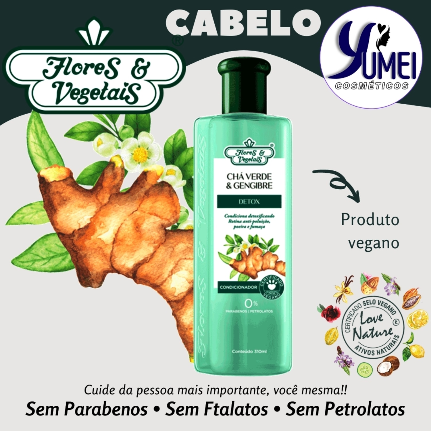 Condicionador Chá Verde e Gengibre Detox Flores e Vegetais 310ml