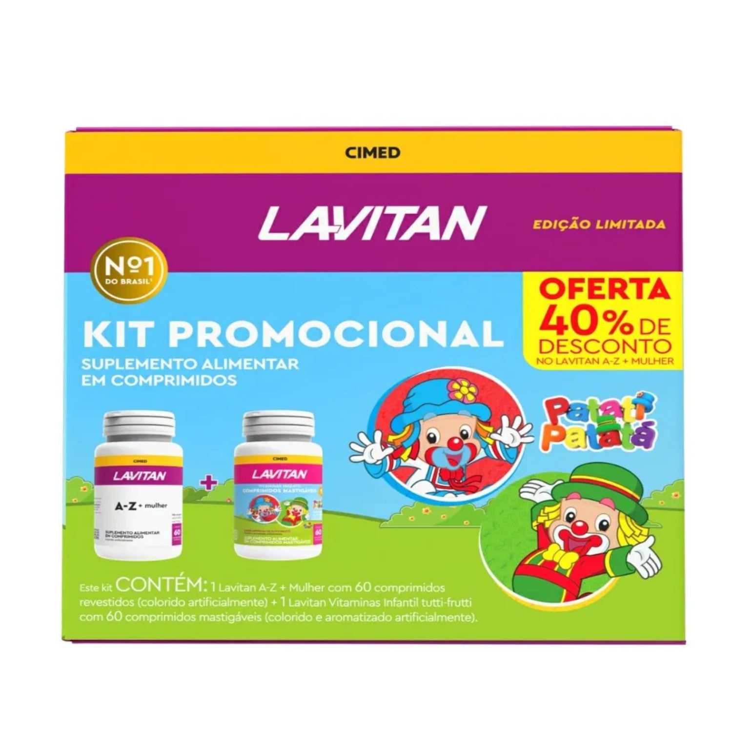 Kit Lavitan A-Z Mulher Com 60 Comprimidos + Lavitan Patati Patatá Sabor Tuti Frutti Com 60 Comprimidos Mastigáveis