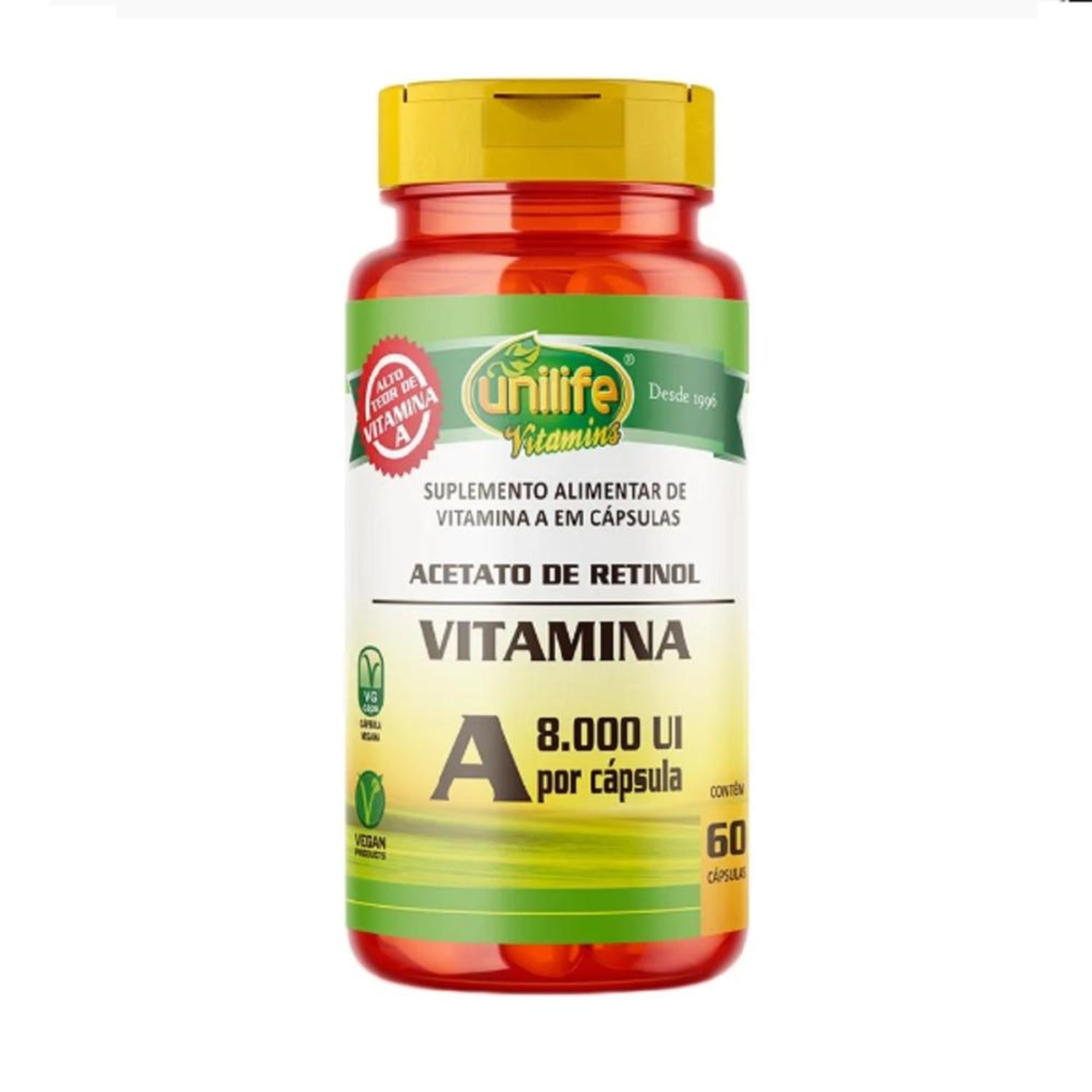 Suplemento Acetato de Retinol Vitamina A 500mg Unilife 60 Cápsulas
